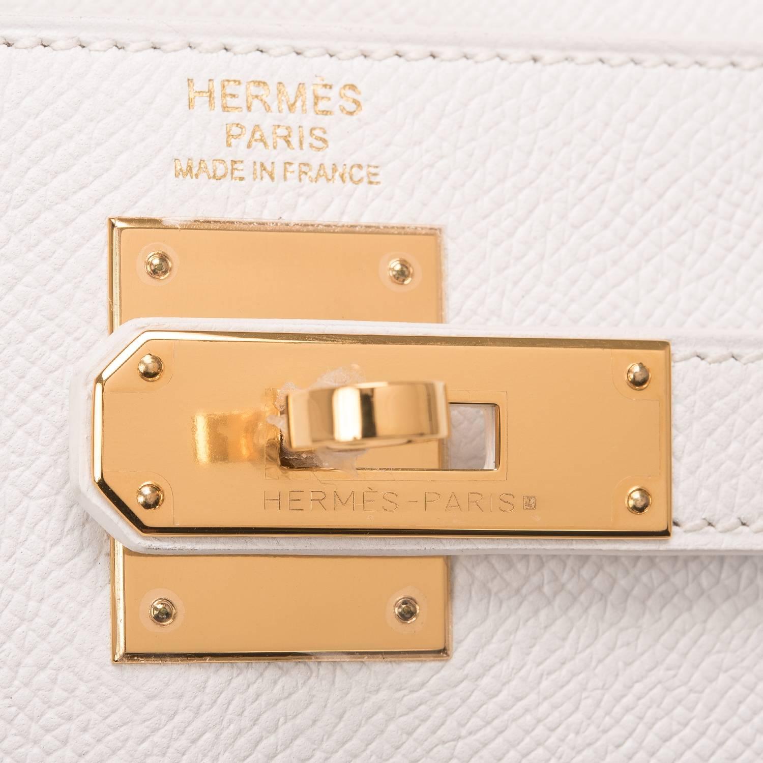 Women's Hermes White Epsom Kelly Sellier 32cm Gold Hardware