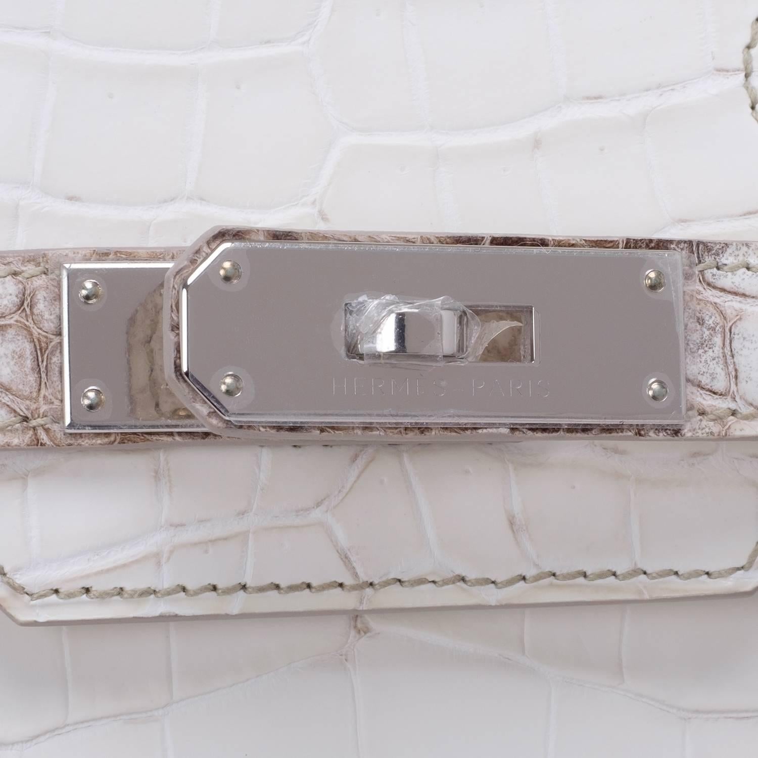 Women's Hermes White Matte Niloticus Himalayan Crocodile Birkin 30cm