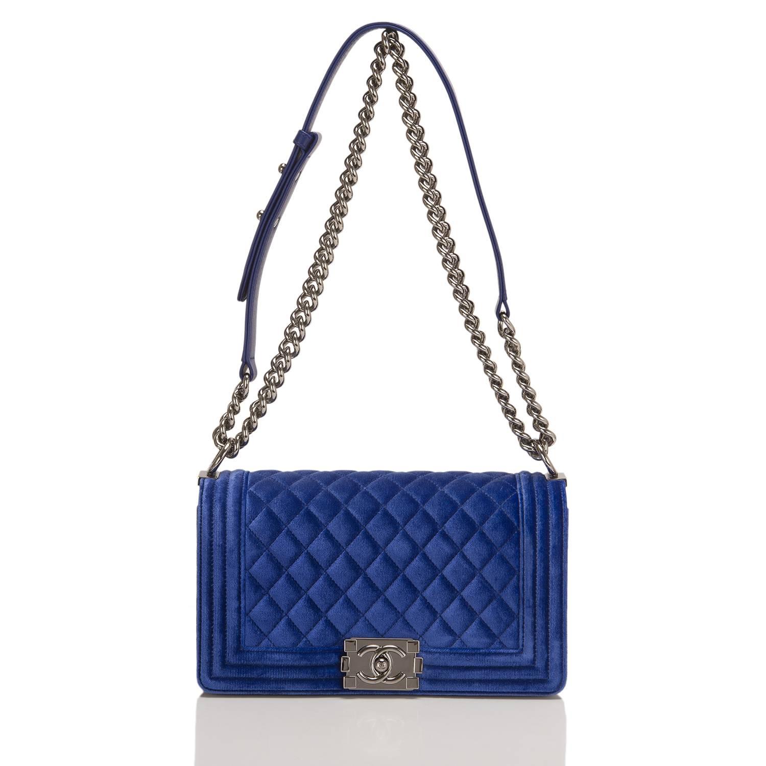 Women's Chanel Blue Quilted Velvet Medium Boy Shoulder Bag