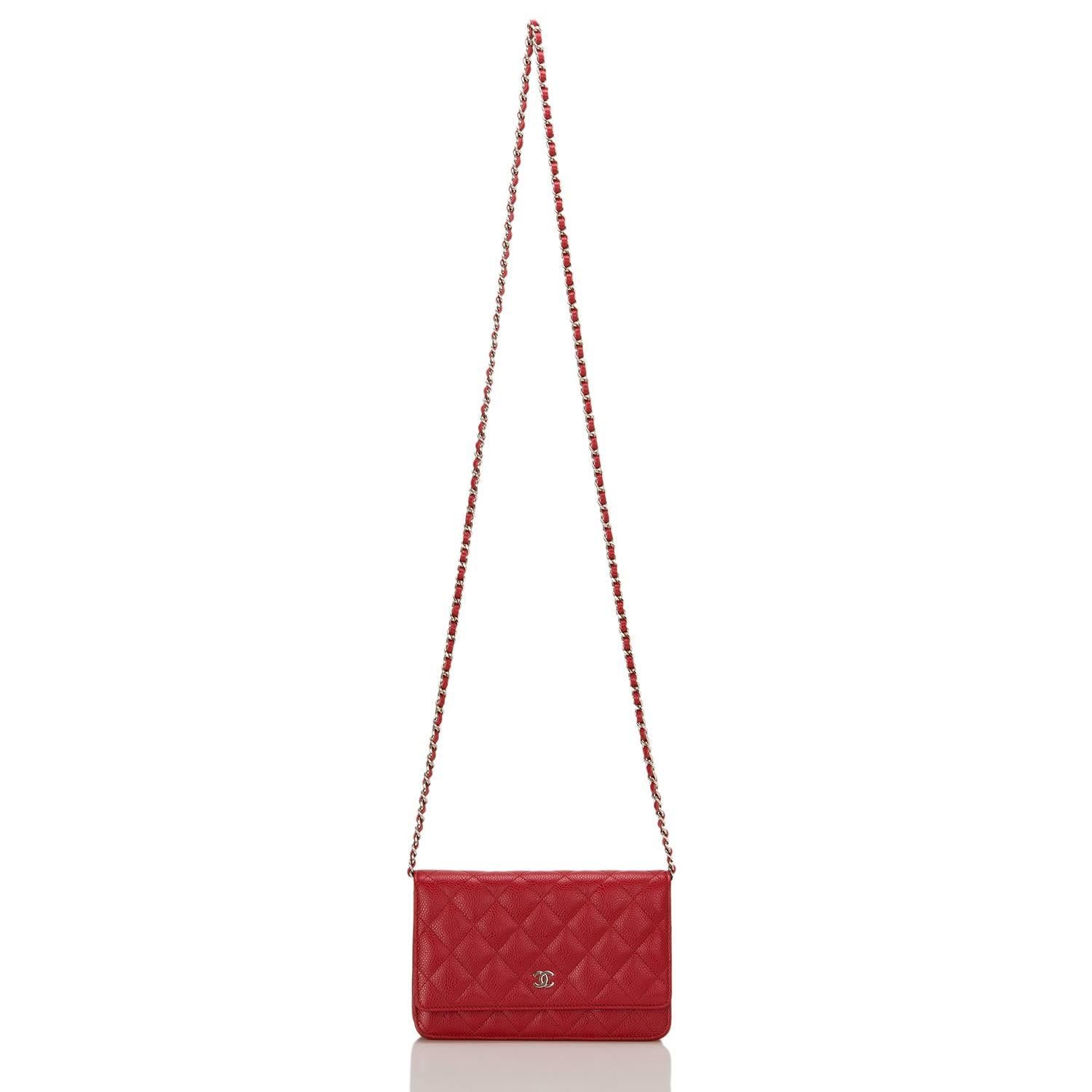 Chanel Red Quilted Caviar Wallet On Chain (WOC) 1