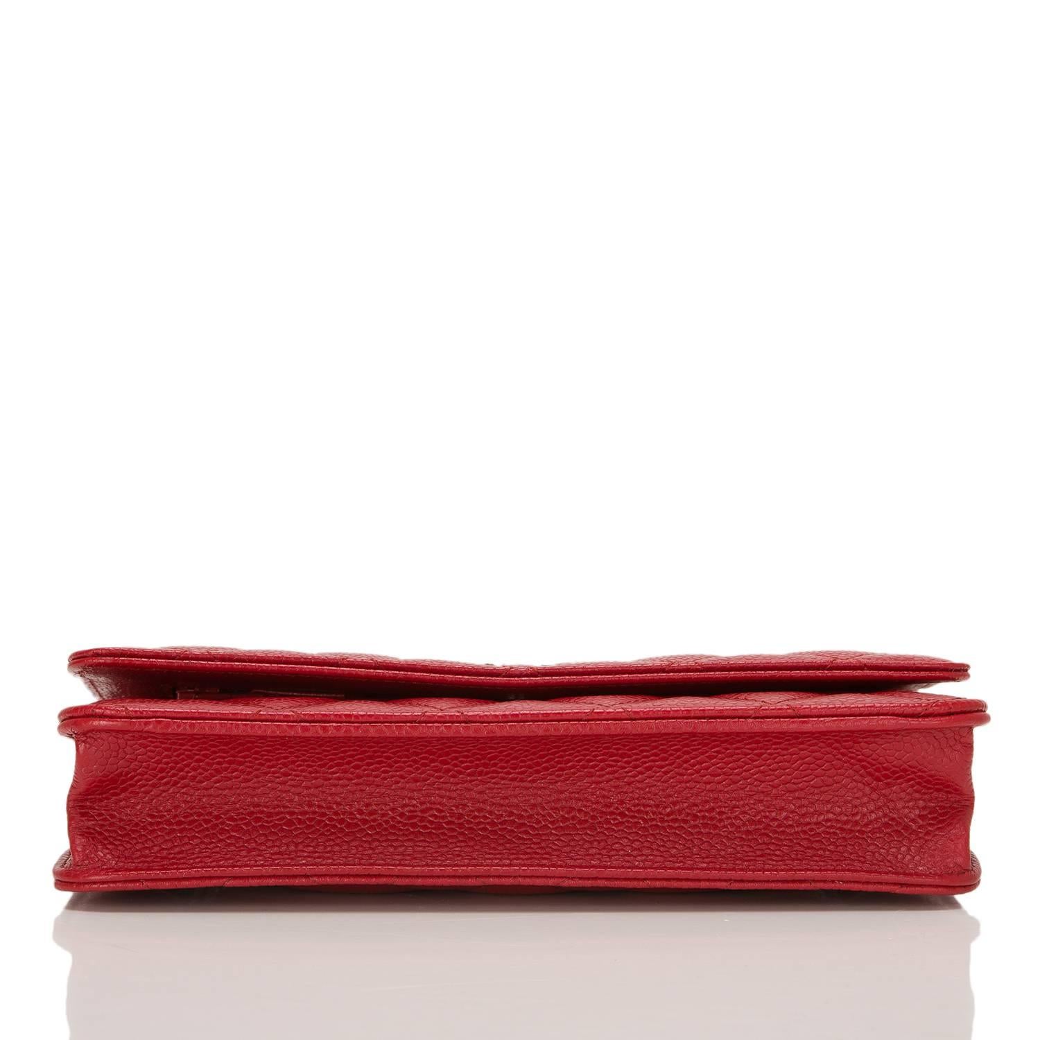 Women's Chanel Red Quilted Caviar Wallet On Chain (WOC)
