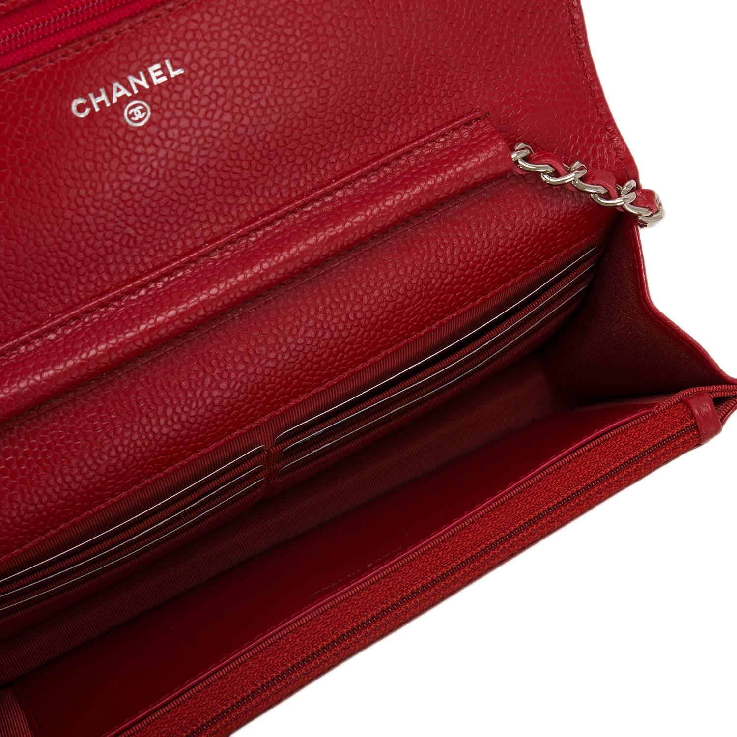 Chanel Red Quilted Caviar Wallet On Chain (WOC) 2