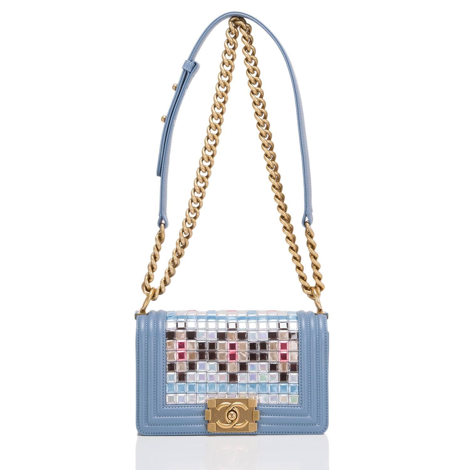 Women's Chanel Light Blue Lambskin Small Mosaic Boy Bag For Sale