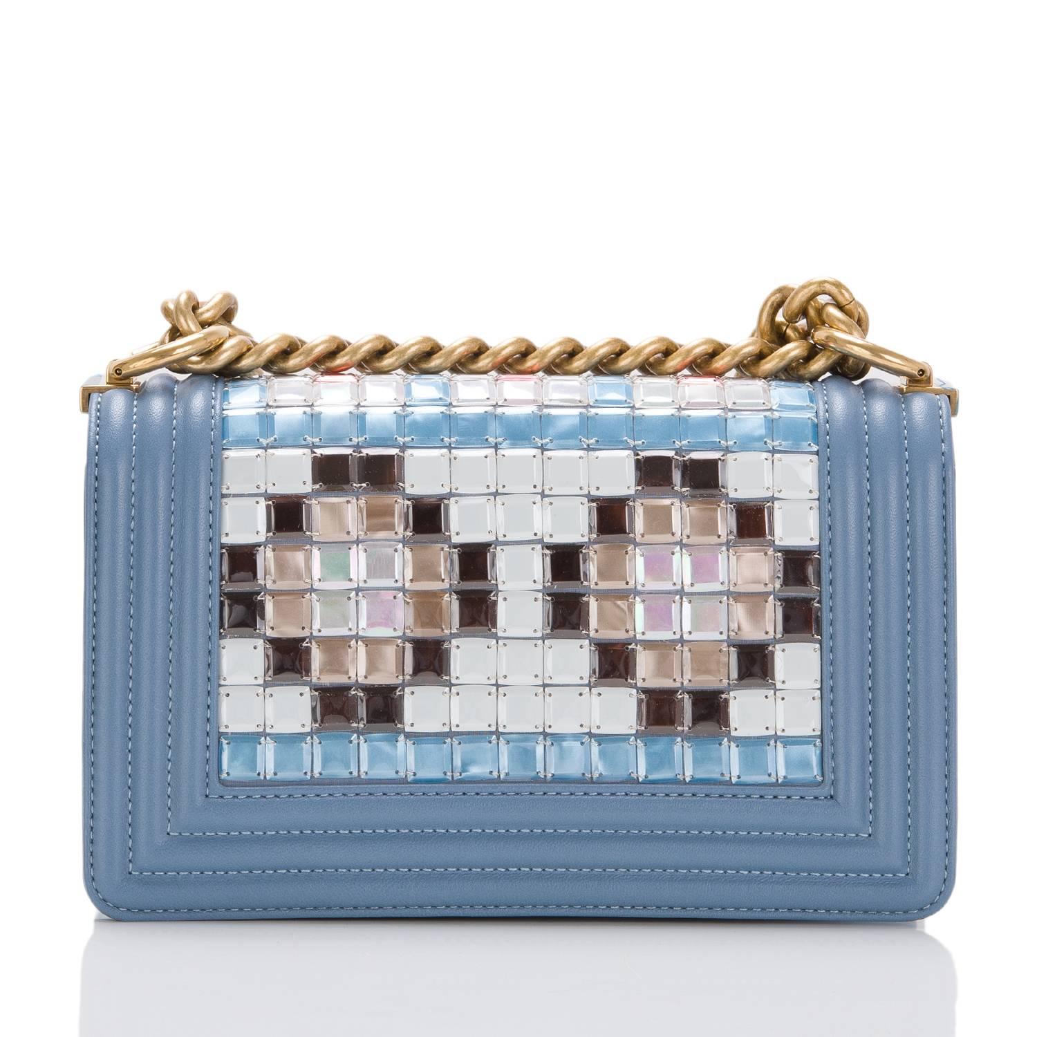 Gray Chanel Light Blue Lambskin Small Mosaic Boy Bag For Sale
