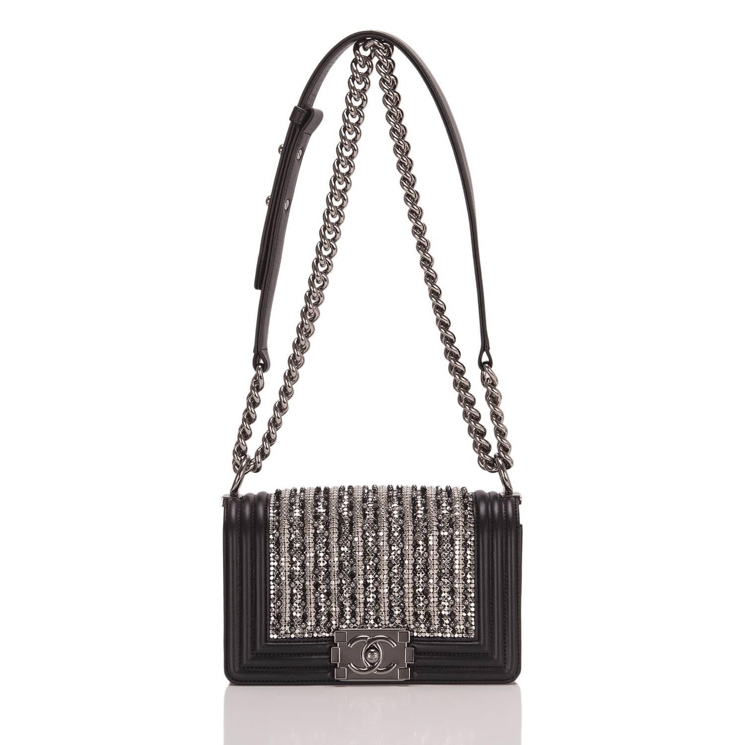 Chanel Black Lambskin Small Boy Flap Bag with Metallic Glass & Pearl Embroiderie 1