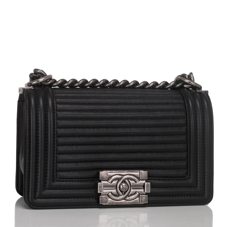 Chanel Black Calfskin Small Boy Flap Bag with Horizontal Quilting at ...