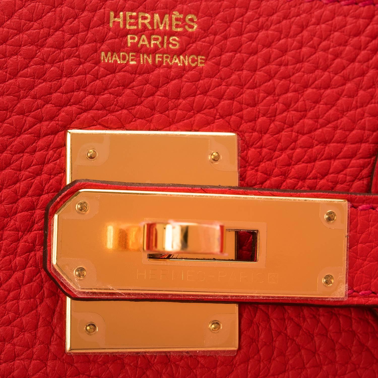 Hermes Rouge Tomate Clemence Birkin 30cm Gold Hardware In New Condition For Sale In New York, NY