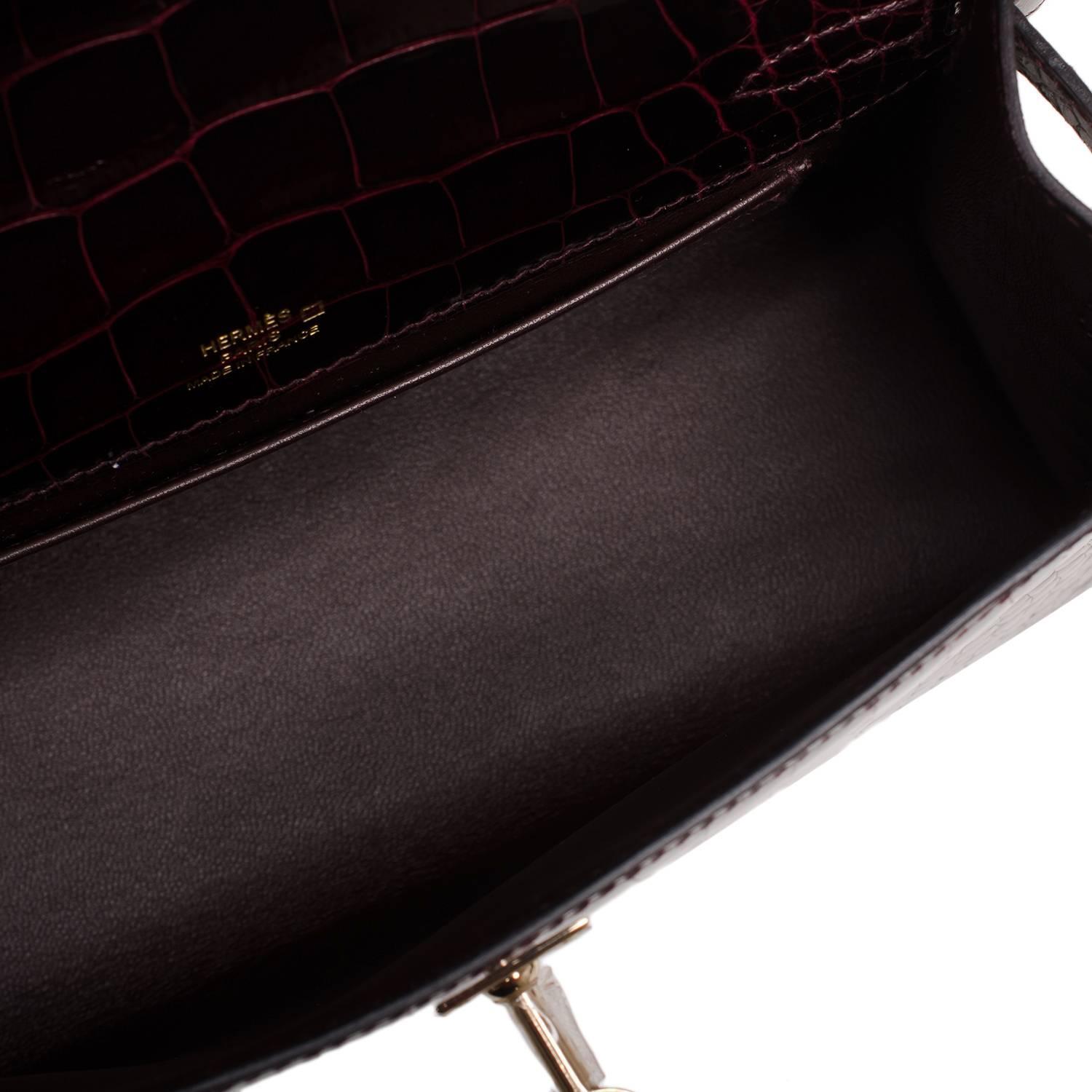 Hermes Bordeaux Shiny Alligator Mini Kelly Pochette For Sale at ...  