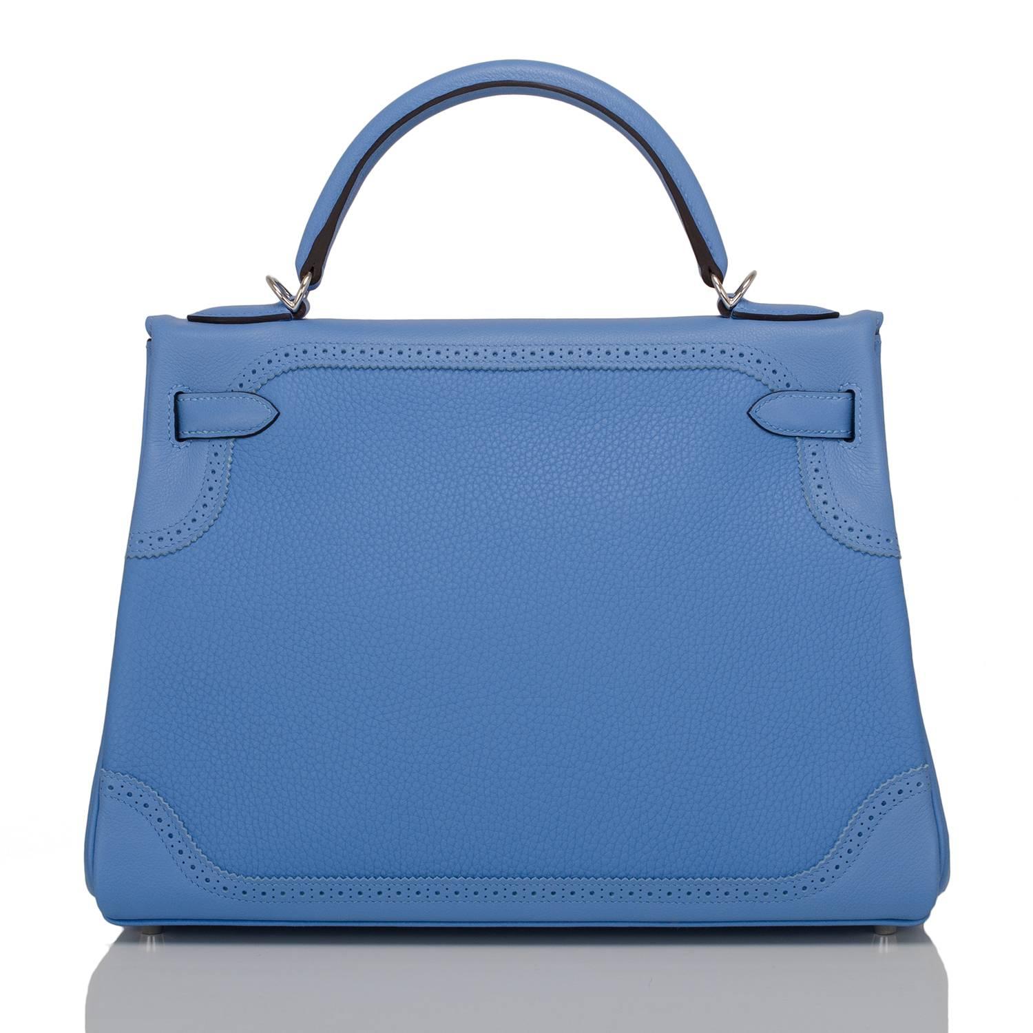 Hermes Blue Paradise Clemence Ghillies Kelly 32cm Palladium Hardware In New Condition In New York, NY