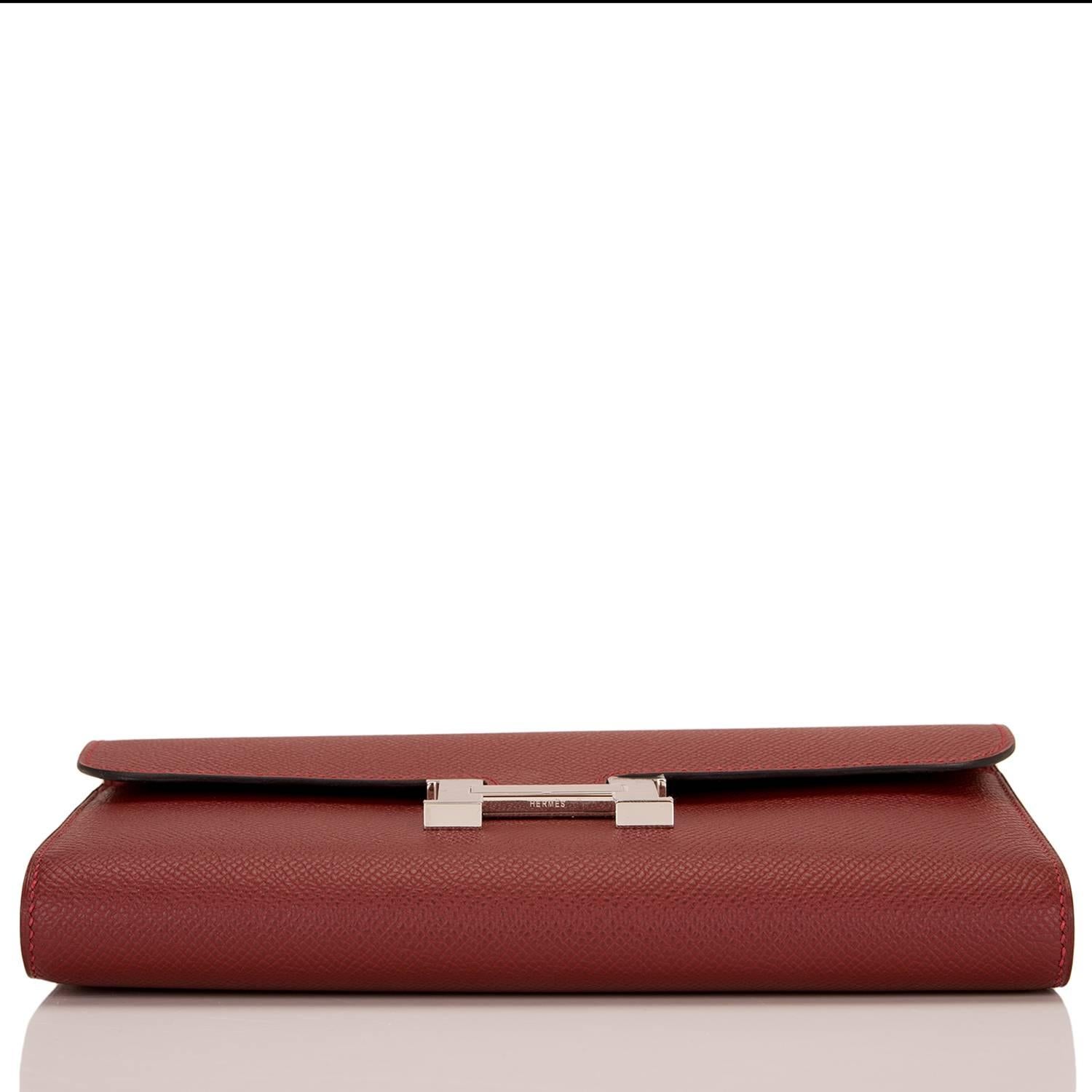 Hermes Rouge H Epsom Constance Long Wallet Palladium Hardware  In New Condition For Sale In New York, NY