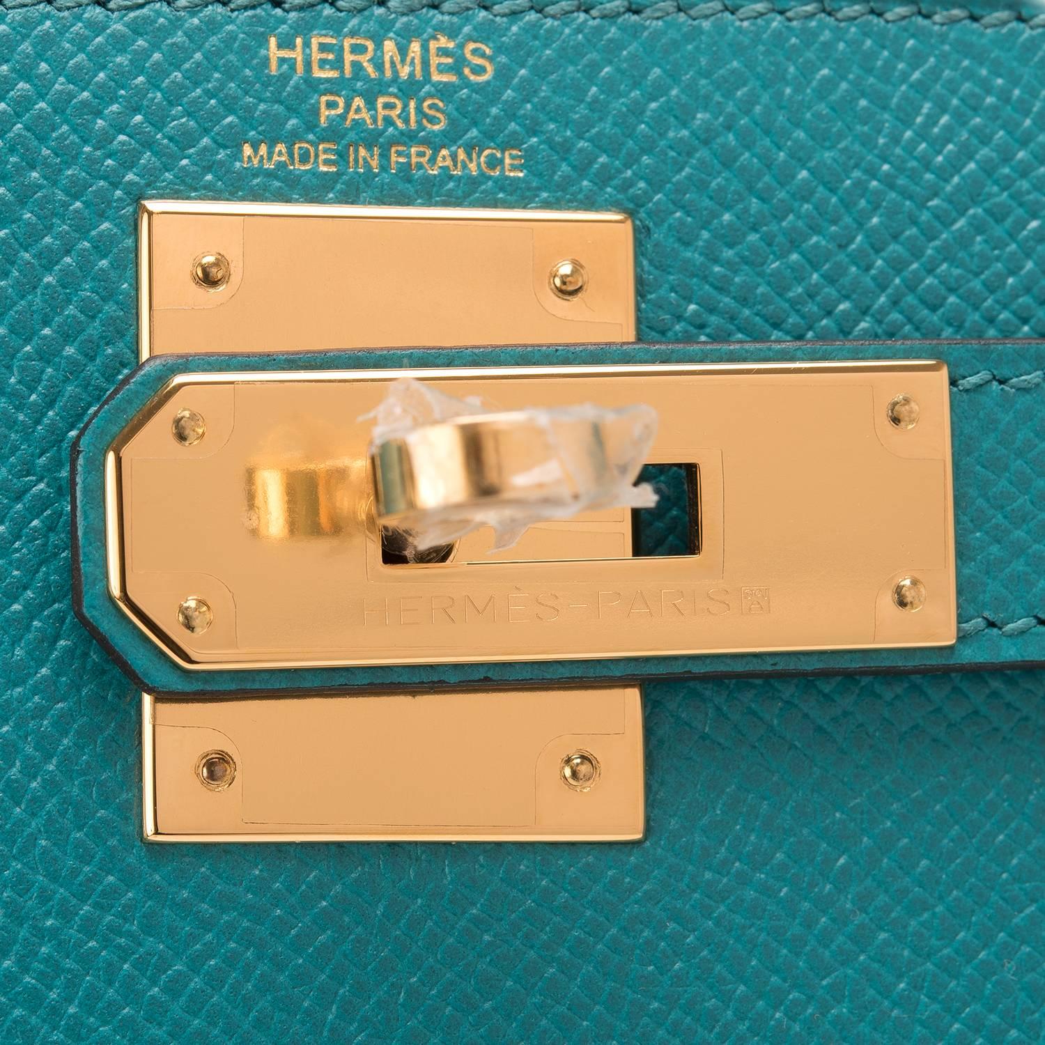 Women's Hermes Blue Paon Epsom Sellier Kelly 28cm Gold Hardware