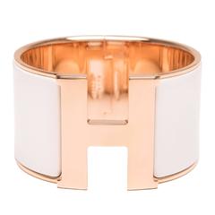 Hermes White Clic Clac H Extra Wide Enamel Bracelet PM