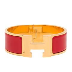 Hermes Bright Red Clic Clac H Wide Enamel Bracelet PM