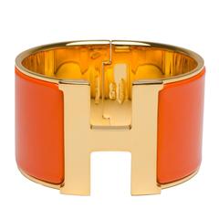 Hermes Orange Clic Clac H Extra Wide Enamel Bracelet PM