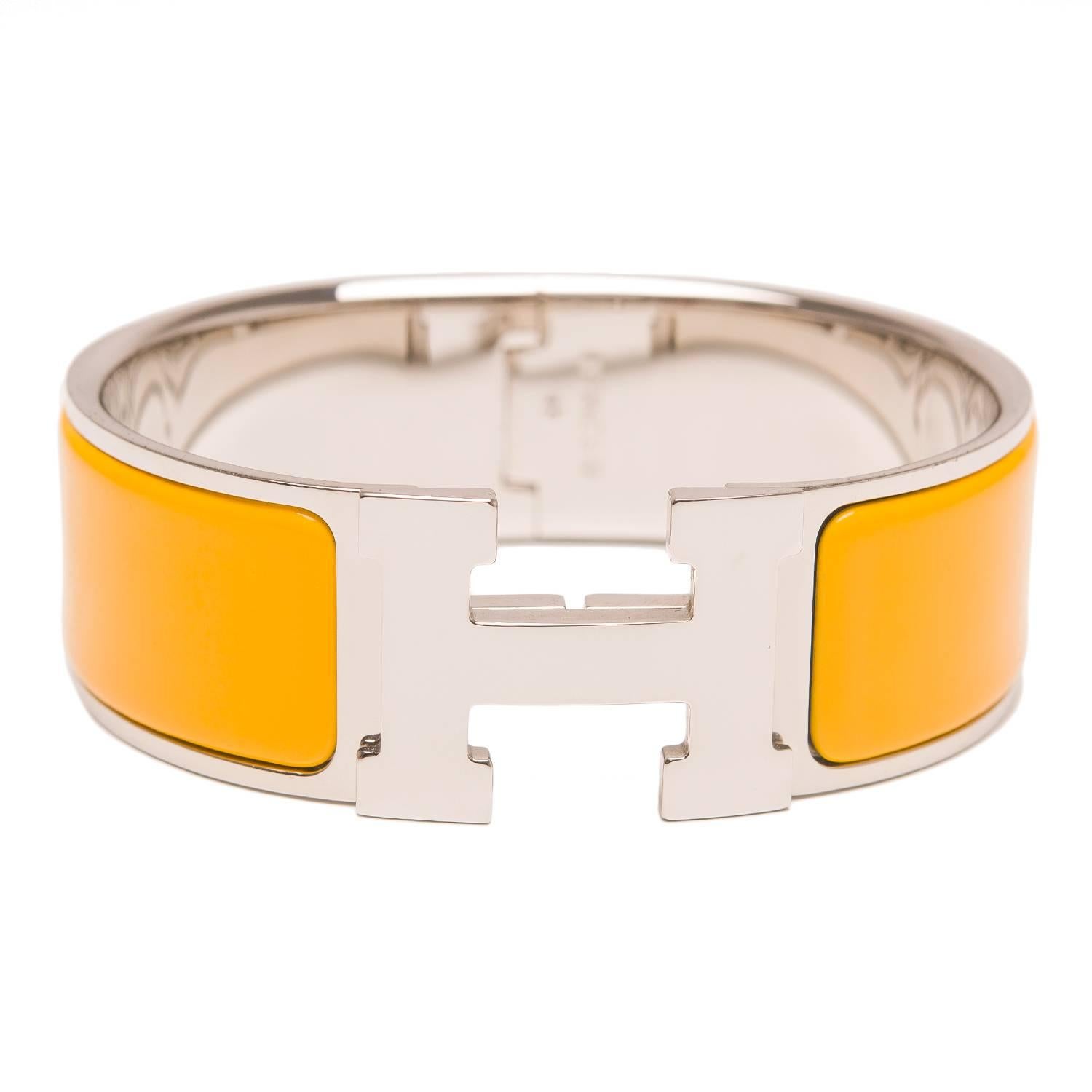 Hermes Mimosa Clic Clac H Wide Enamel Bracelet PM For Sale