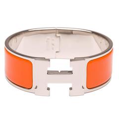 Hermes Orange Clic Clac H Wide Enamel Bracelet PM