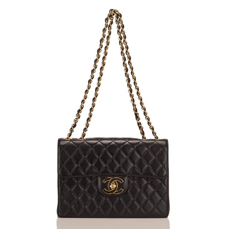 Chanel Vintage Black Quilted Lambskin Jumbo Flap Bag at 1stDibs