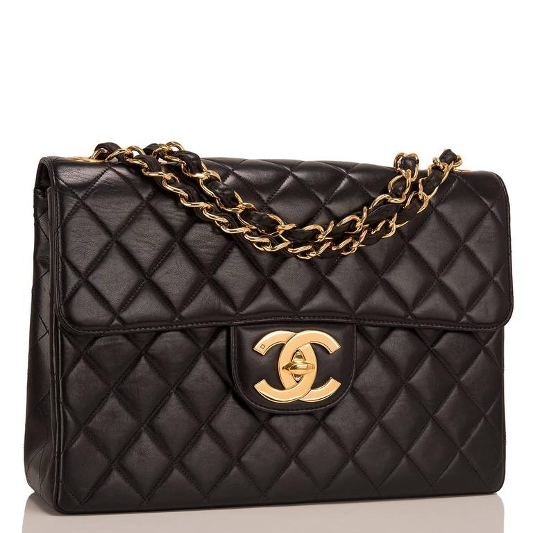 Chanel Vintage Black Quilted Lambskin Jumbo Flap Bag at 1stDibs