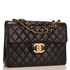 Chanel Vintage Black Quilted Lambskin Jumbo Flap Bag