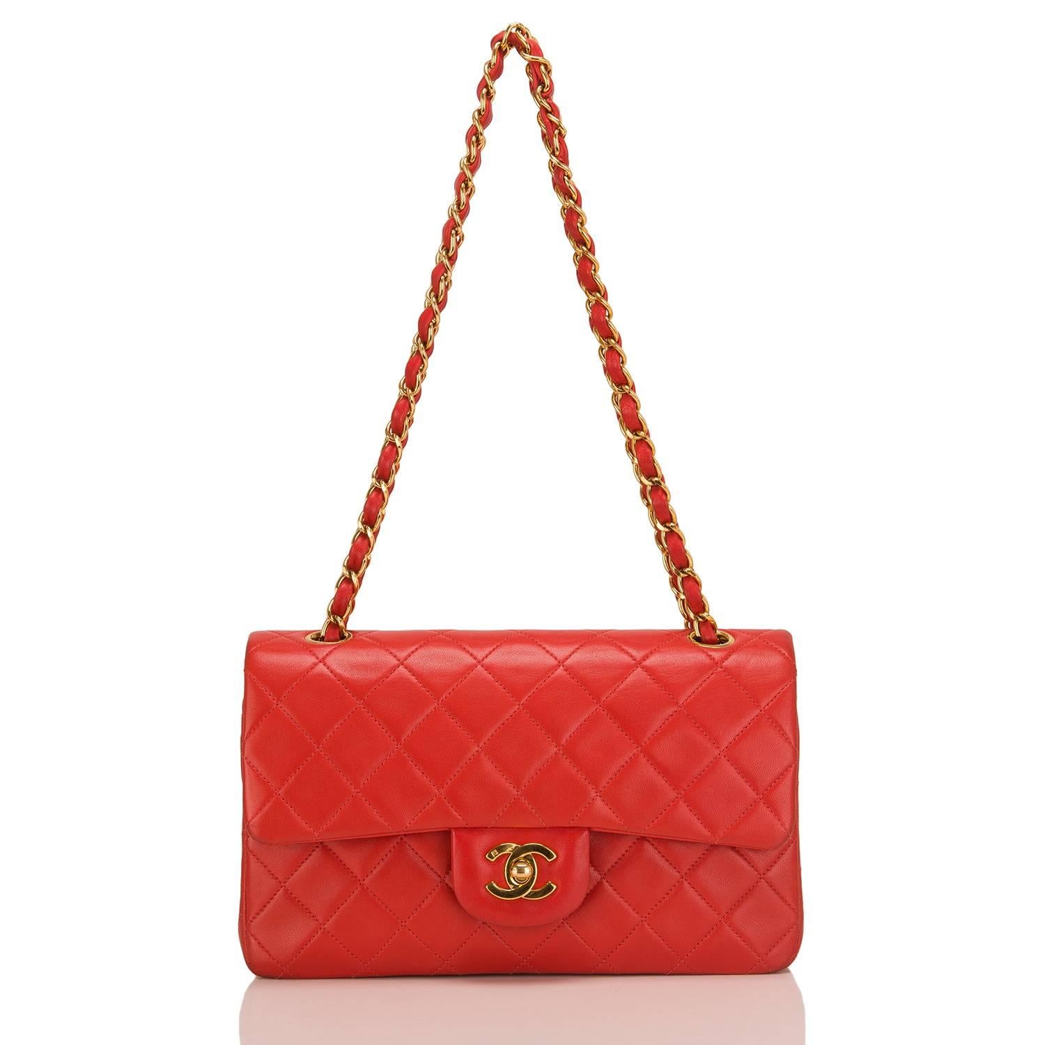 Chanel Vintage Red Quilted Lambskin Small Classic Double Flap Bag 1