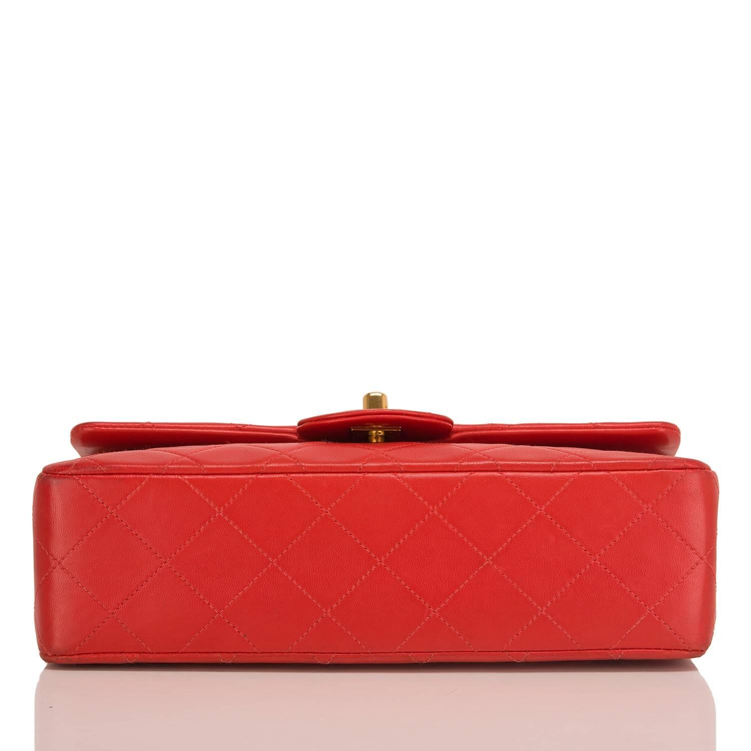 Women's Chanel Vintage Red Quilted Lambskin Small Classic Double Flap Bag