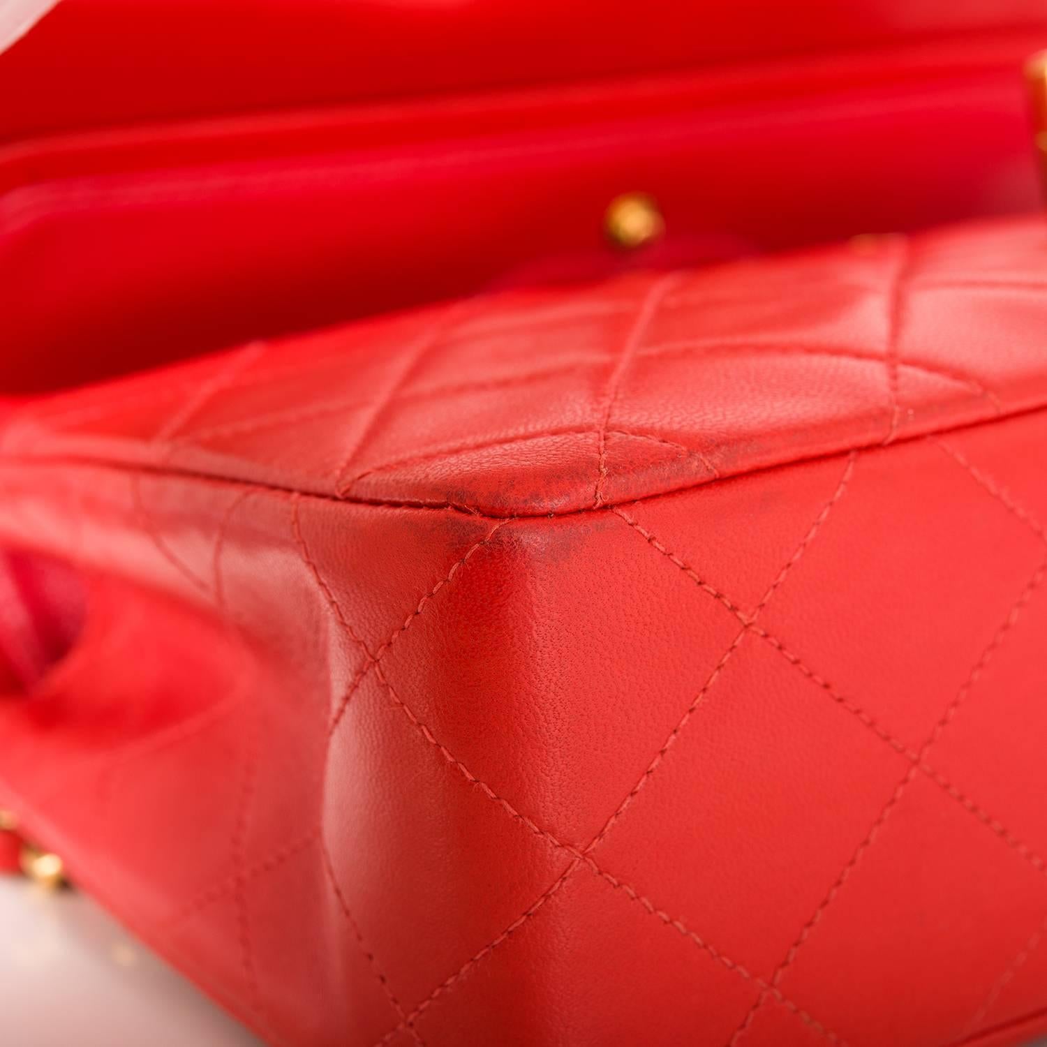 Chanel Vintage Red Quilted Lambskin Small Classic Double Flap Bag 3