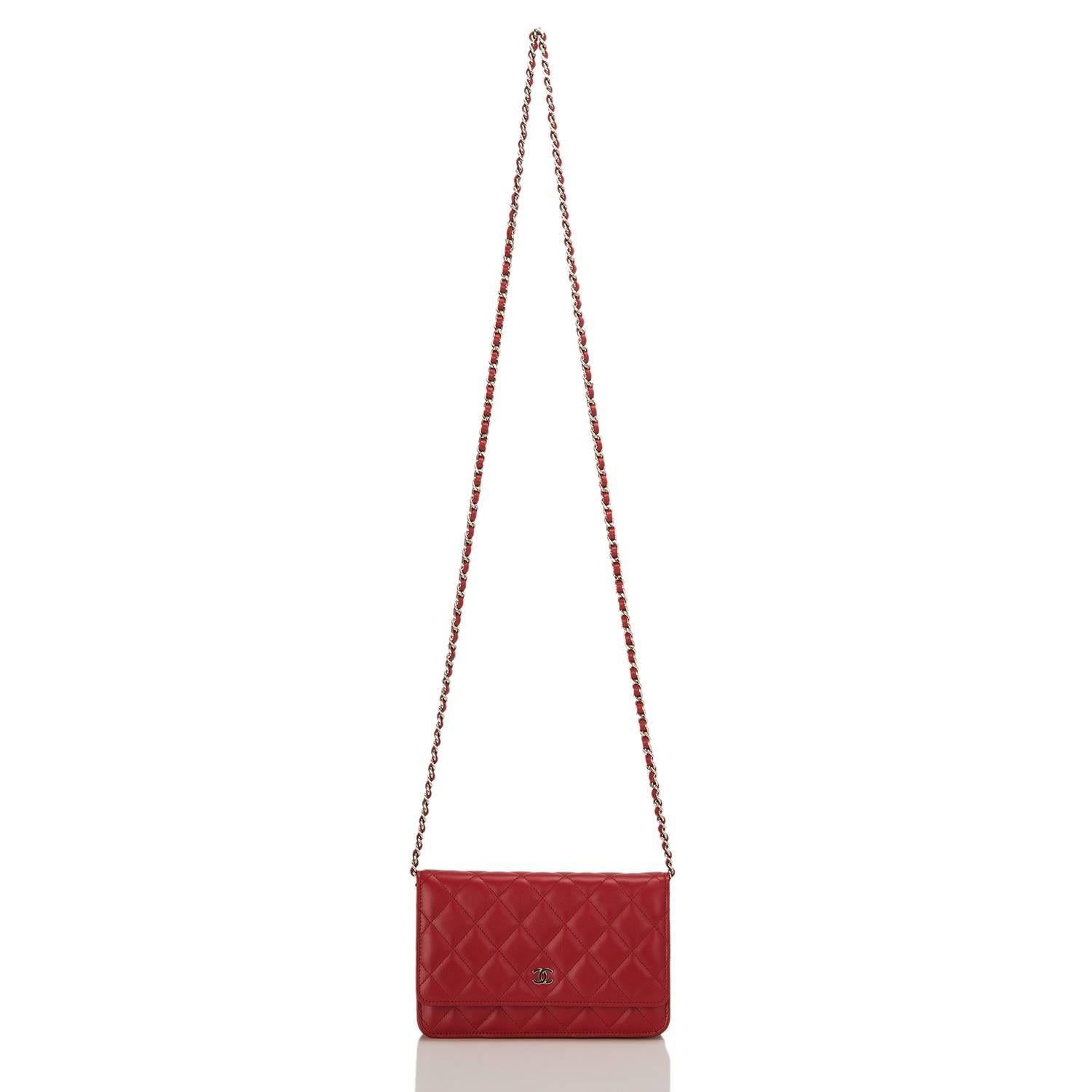 Chanel Red Quilted Lambskin Classic Wallet On Chain (WOC) 1