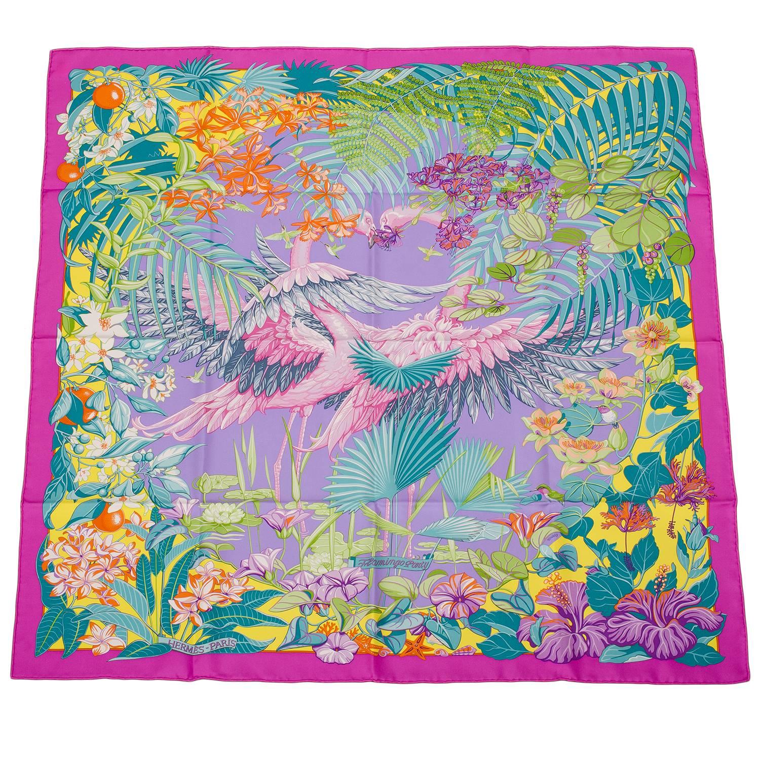 Hermes "Flamingo Party" Silk Twill Scarf 90cm