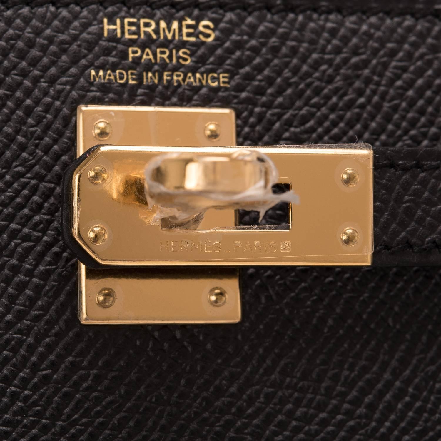 Women's Hermes Black Epsom Sellier Kelly 25cm Gold Hardware