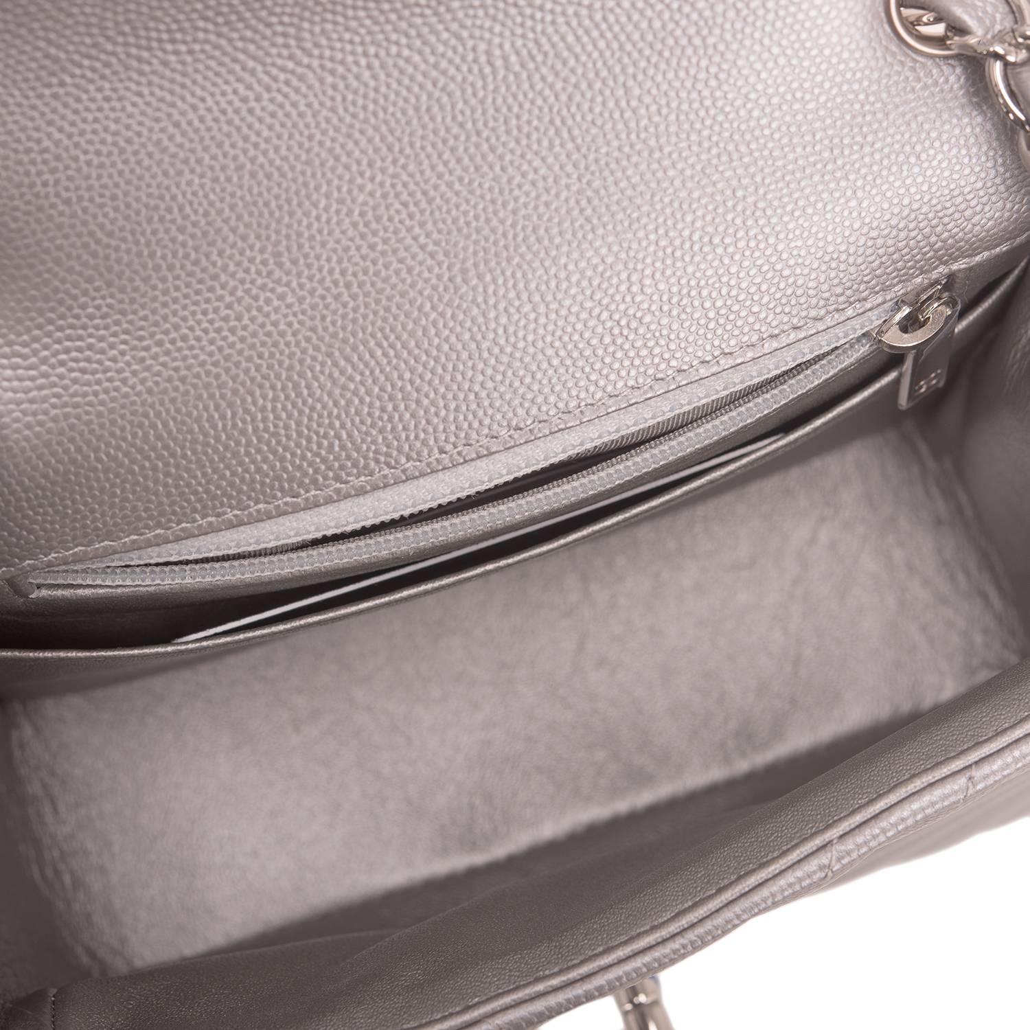 Chanel Silver Chevron Quilted Caviar Square Mini Flap Bag 1