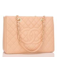 Chanel Light Beige Caviar Grand Shopping Tote GST