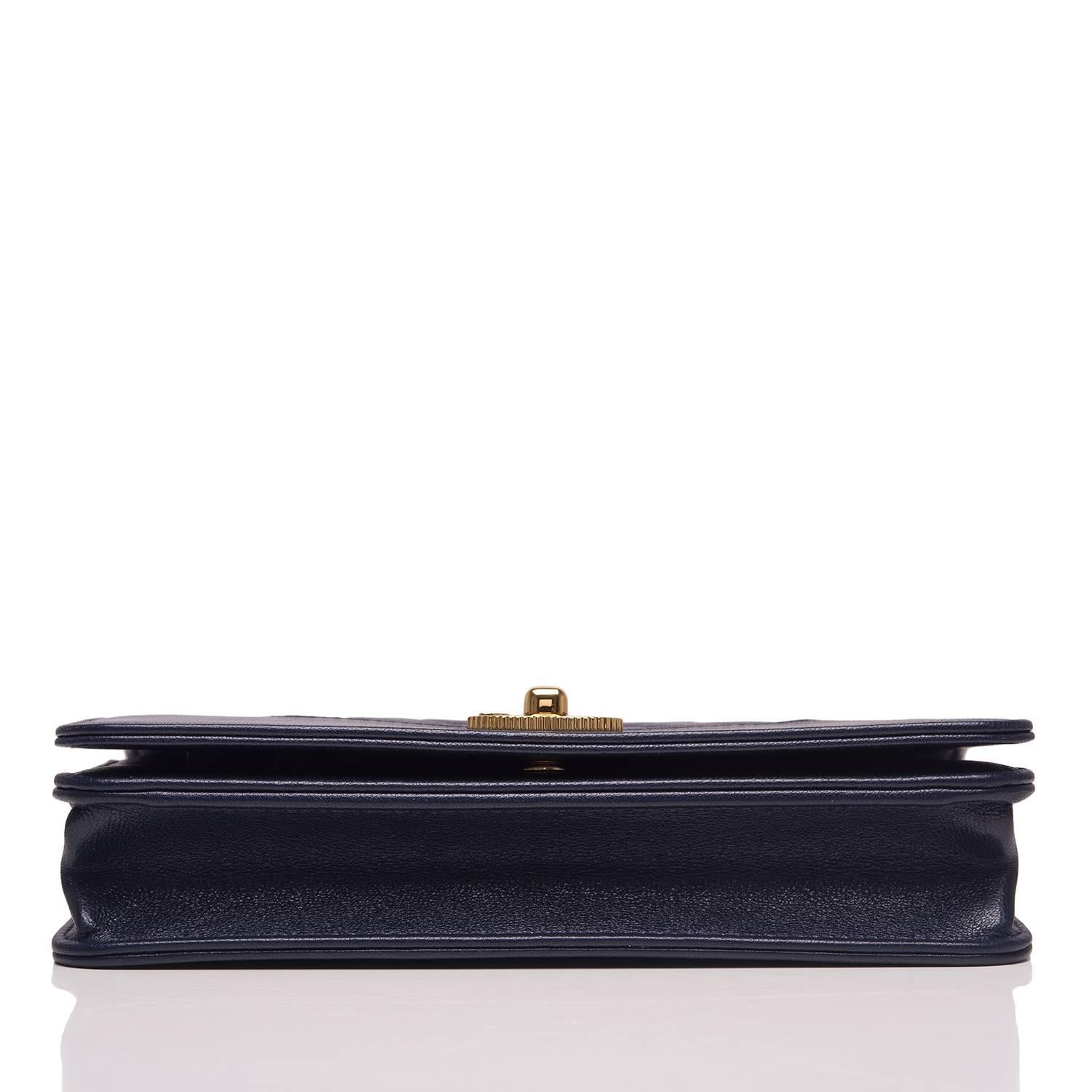 Black Chanel Navy Leather Mademoselle Vintage Style Wallet On Chain (WOC)