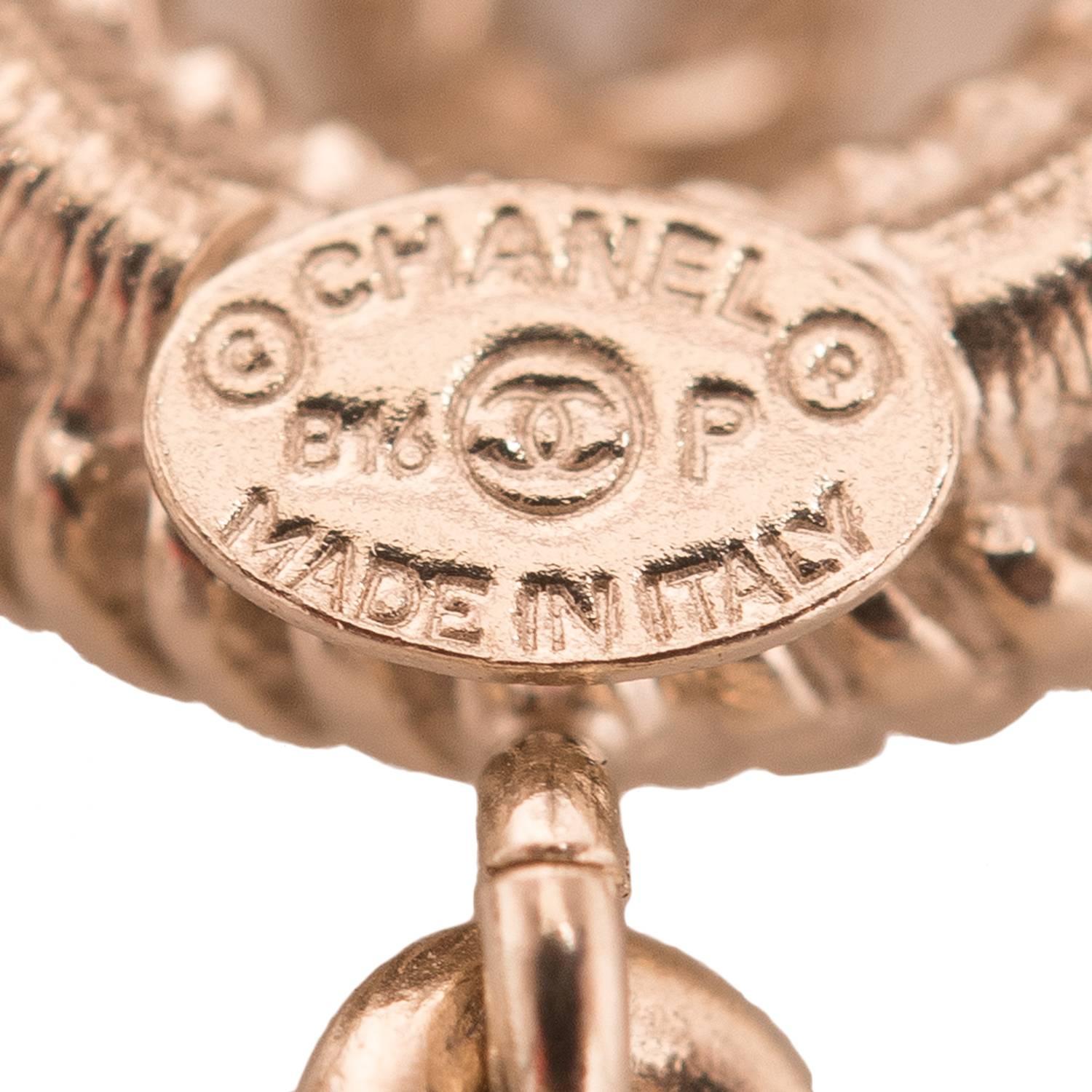 Chanel Light Gold Logo And Pearl Drop Pierced Earrings In New Condition In New York, NY