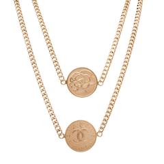 Chanel Brushed Matte Gold Coco Coin Long Necklace