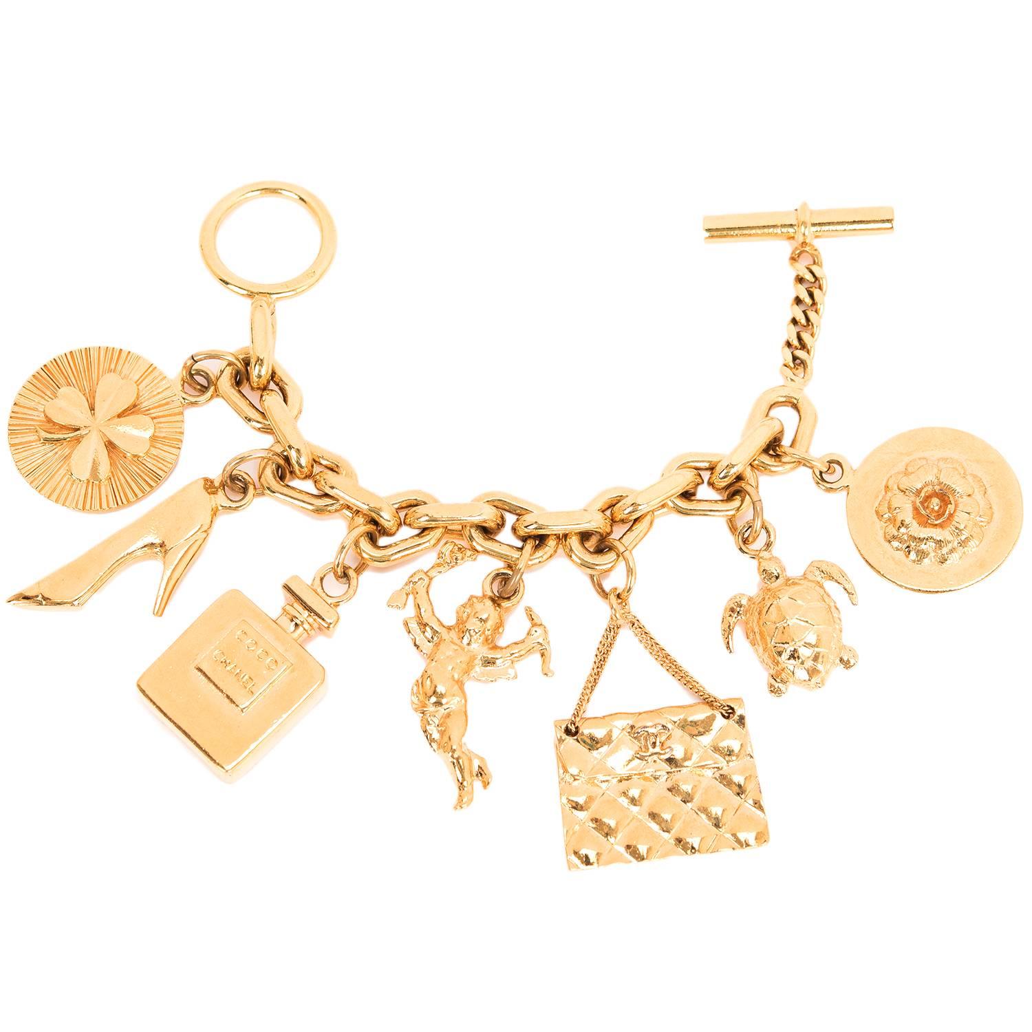 Chanel Vintage Interwoven Chain Link Charm Bracelet