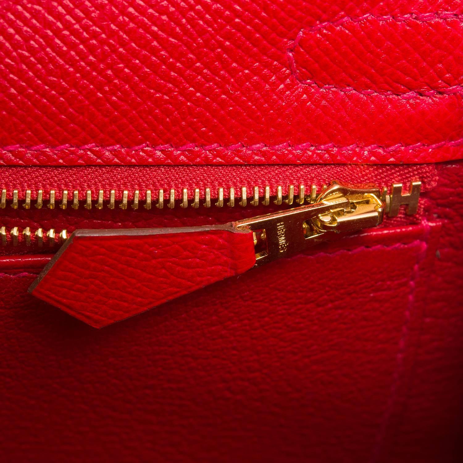 Women's Hermes Rouge Casaque Epsom Sellier Kelly 25cm Gold Hardware