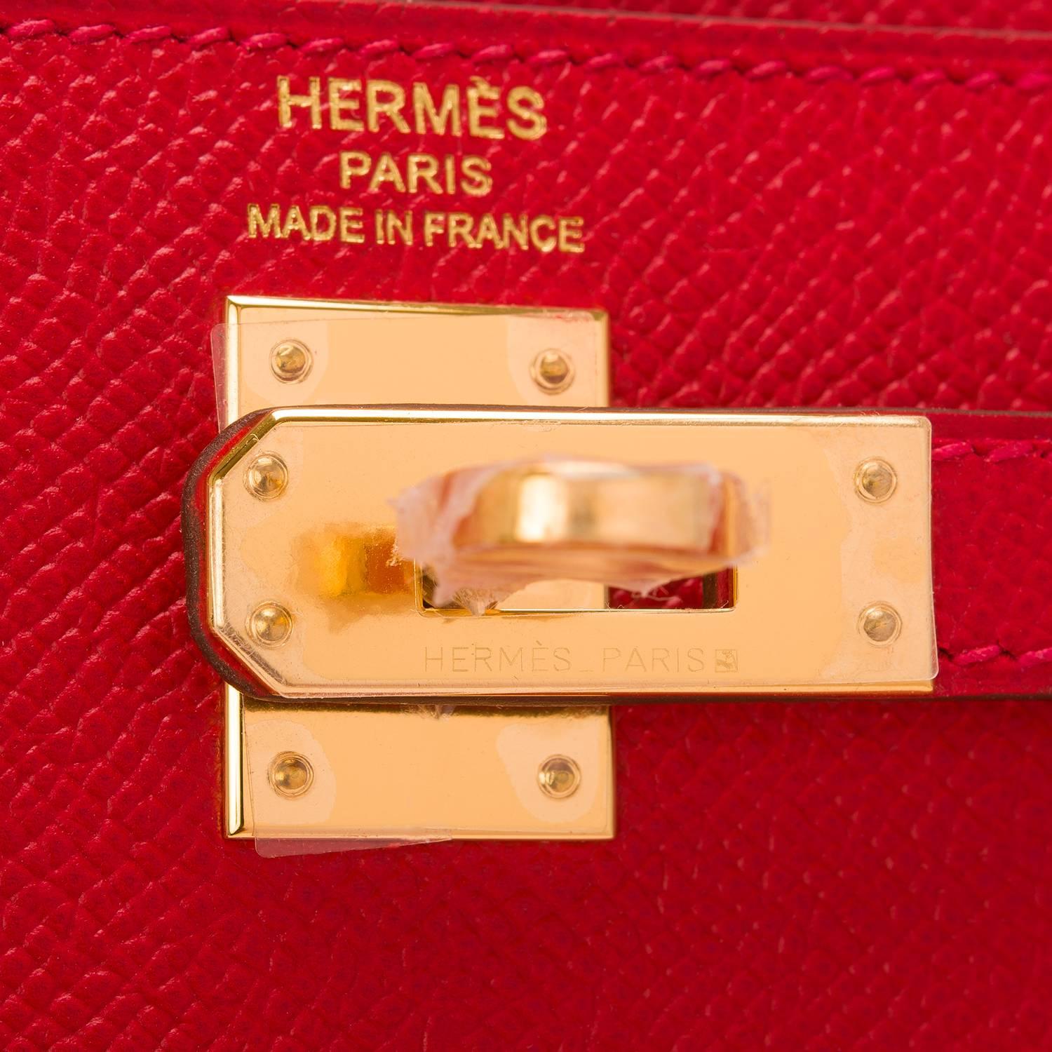 Red Hermes Rouge Casaque Epsom Sellier Kelly 25cm Gold Hardware