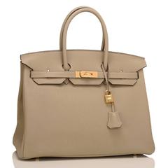 Hermes Sage Clemence Birkin 35cm Gold Hardware