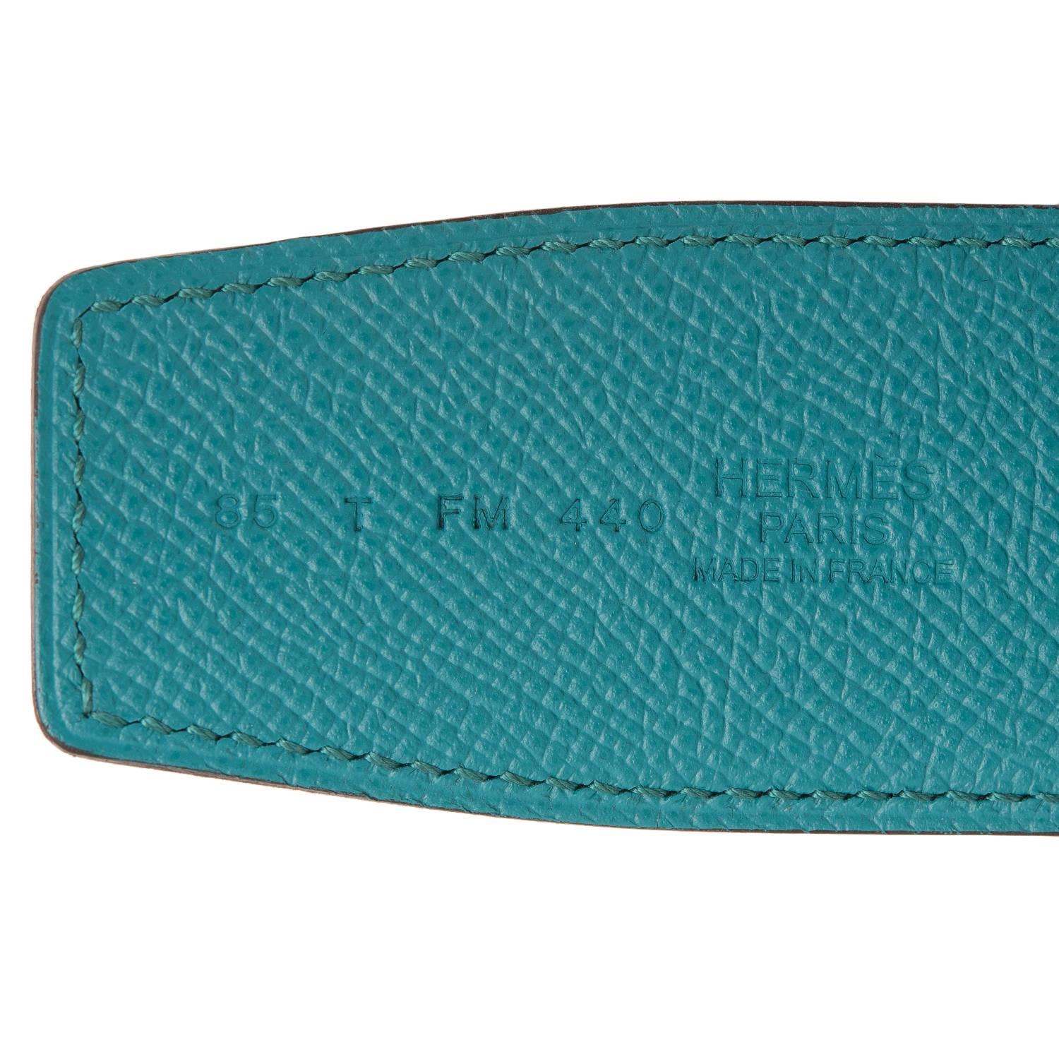 Black Hermes 42mm Reversible Blue Indigo/Blue Paon Constance H Belt Brushed Gold Buckl For Sale