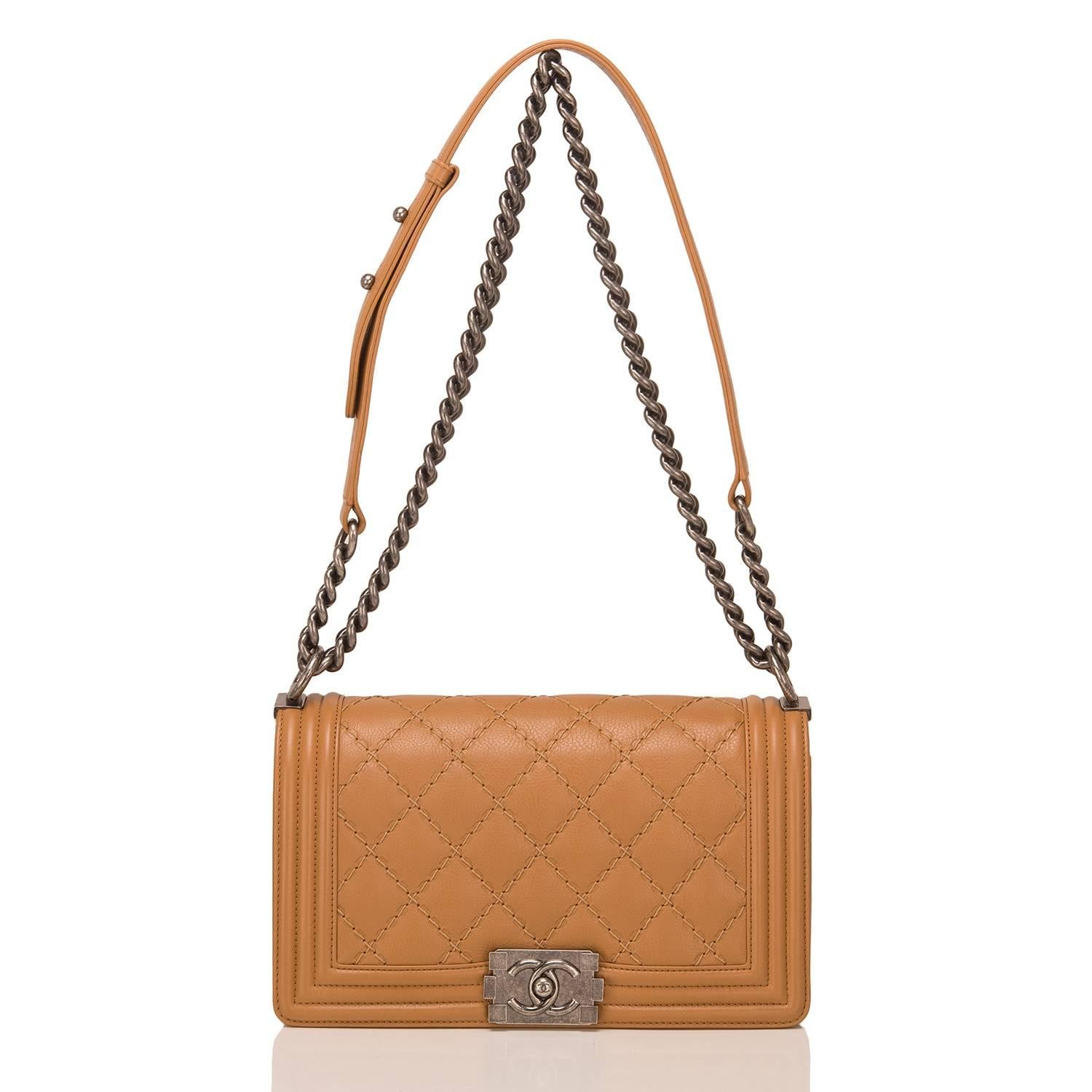 Women's Chanel Camel Quilted Calfskin Medium Boy Bag For Sale