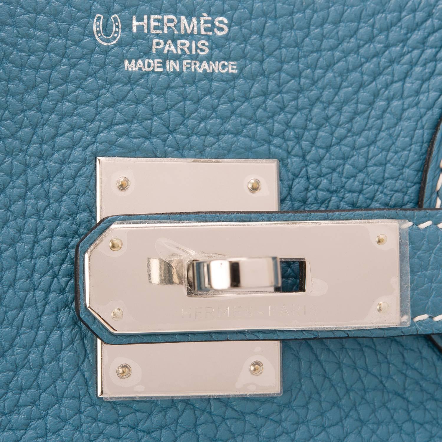 Women's Hermes SO Horseshoe Stamped Bi-Color Blue Jean and Gris Perle Togo Birkin 30cm For Sale
