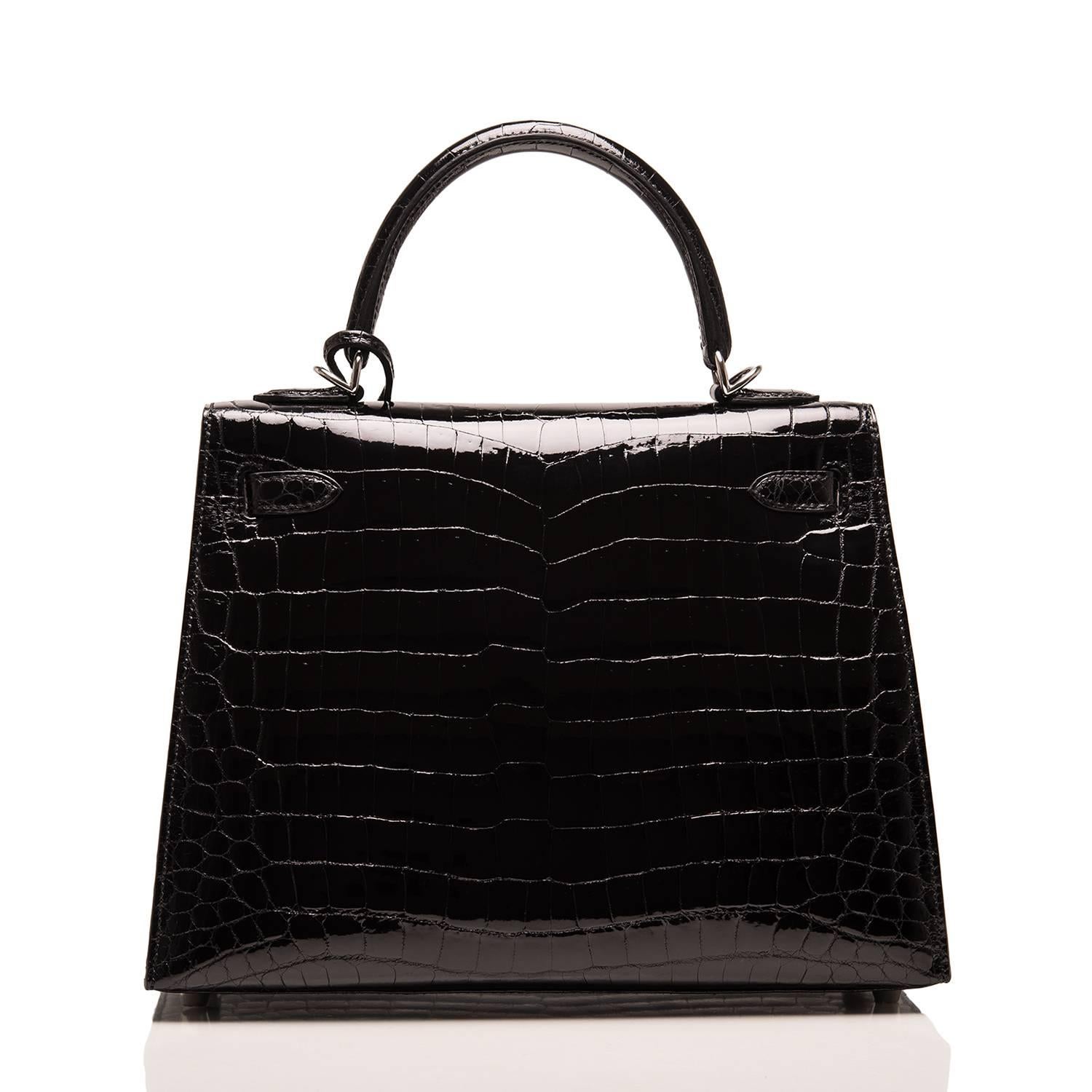 hermes shiny niloticus crocodile birkin 25 black