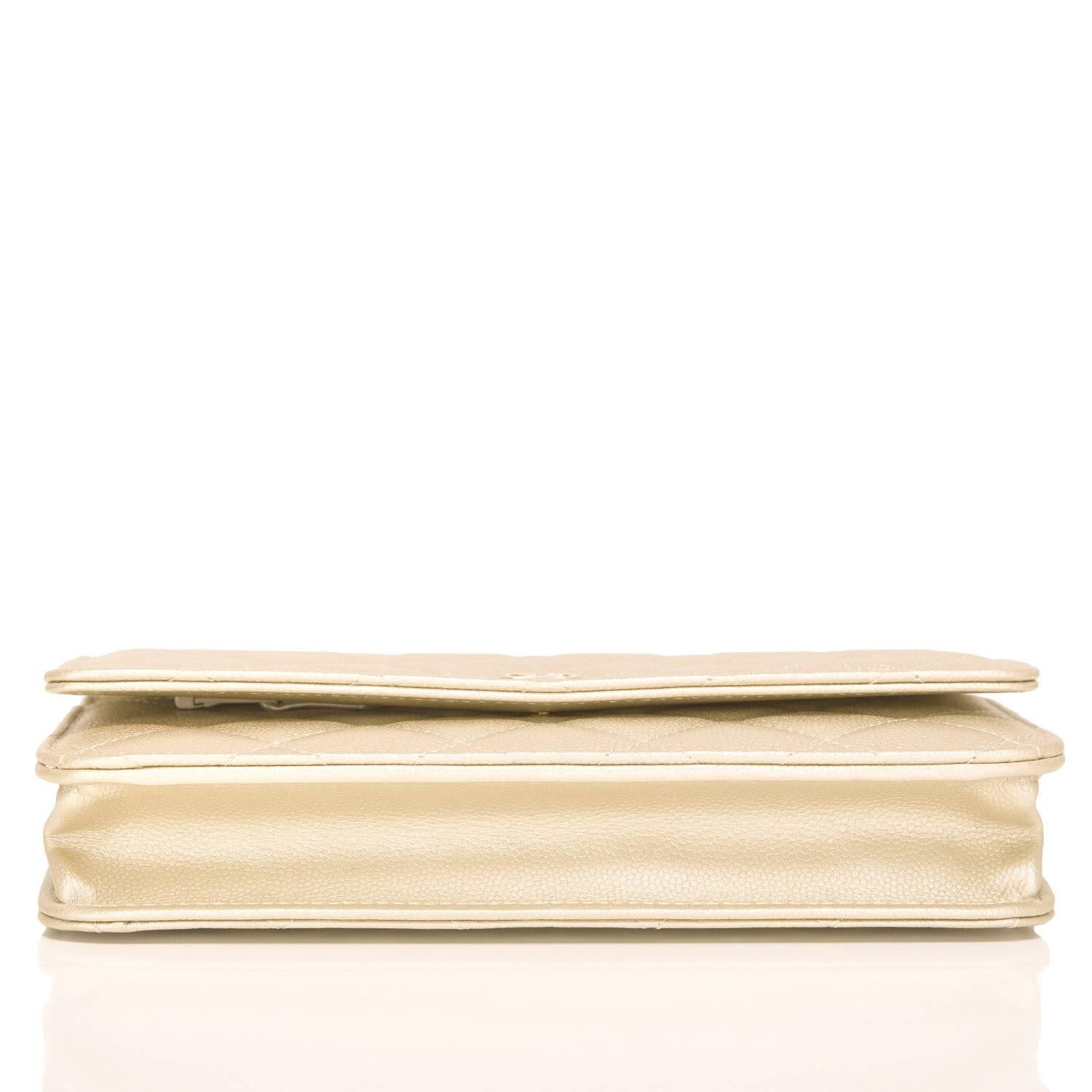 Women's Chanel Gold Quilted Caviar Classic Wallet On Chain (WOC)