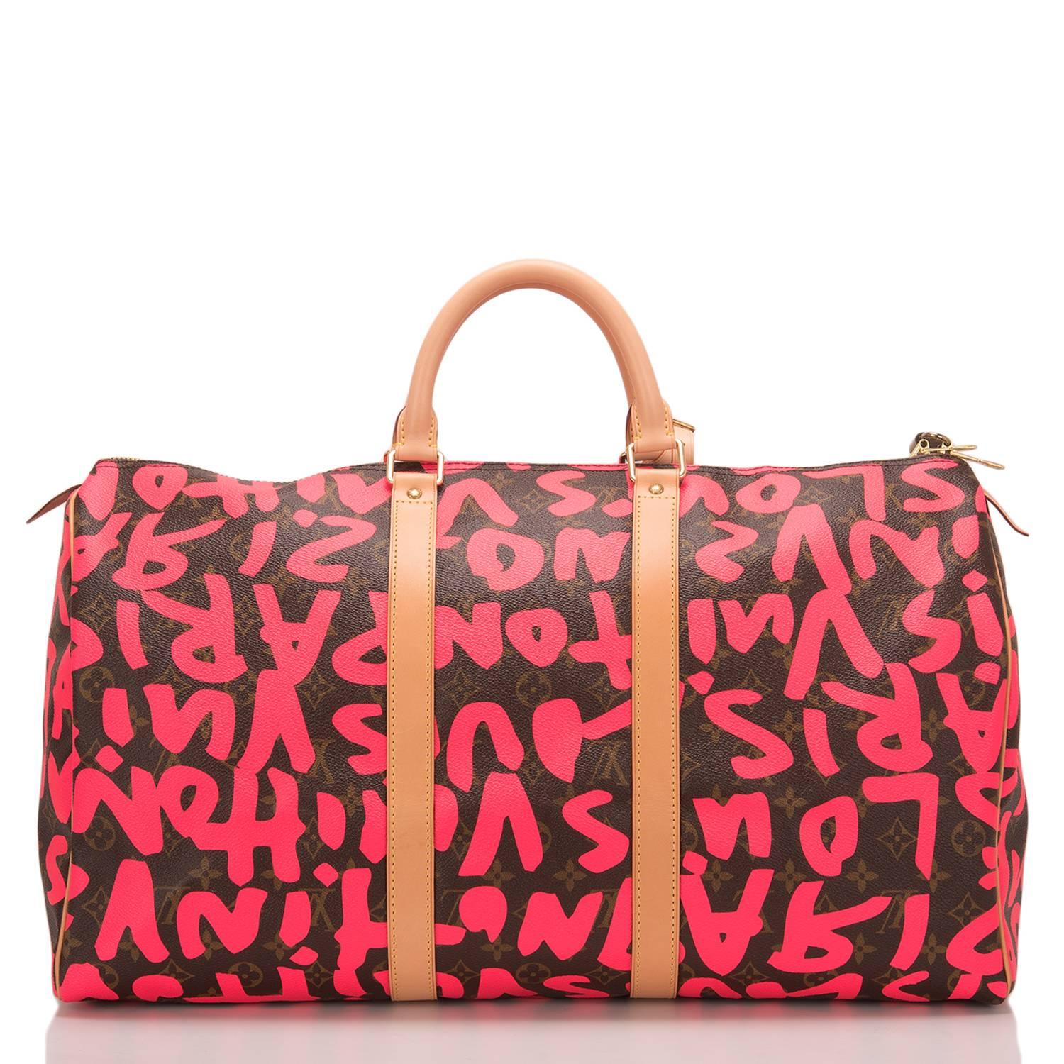 Louis Vuitton Pink Monogram Graffiti Keepall 50 In New Condition In New York, NY