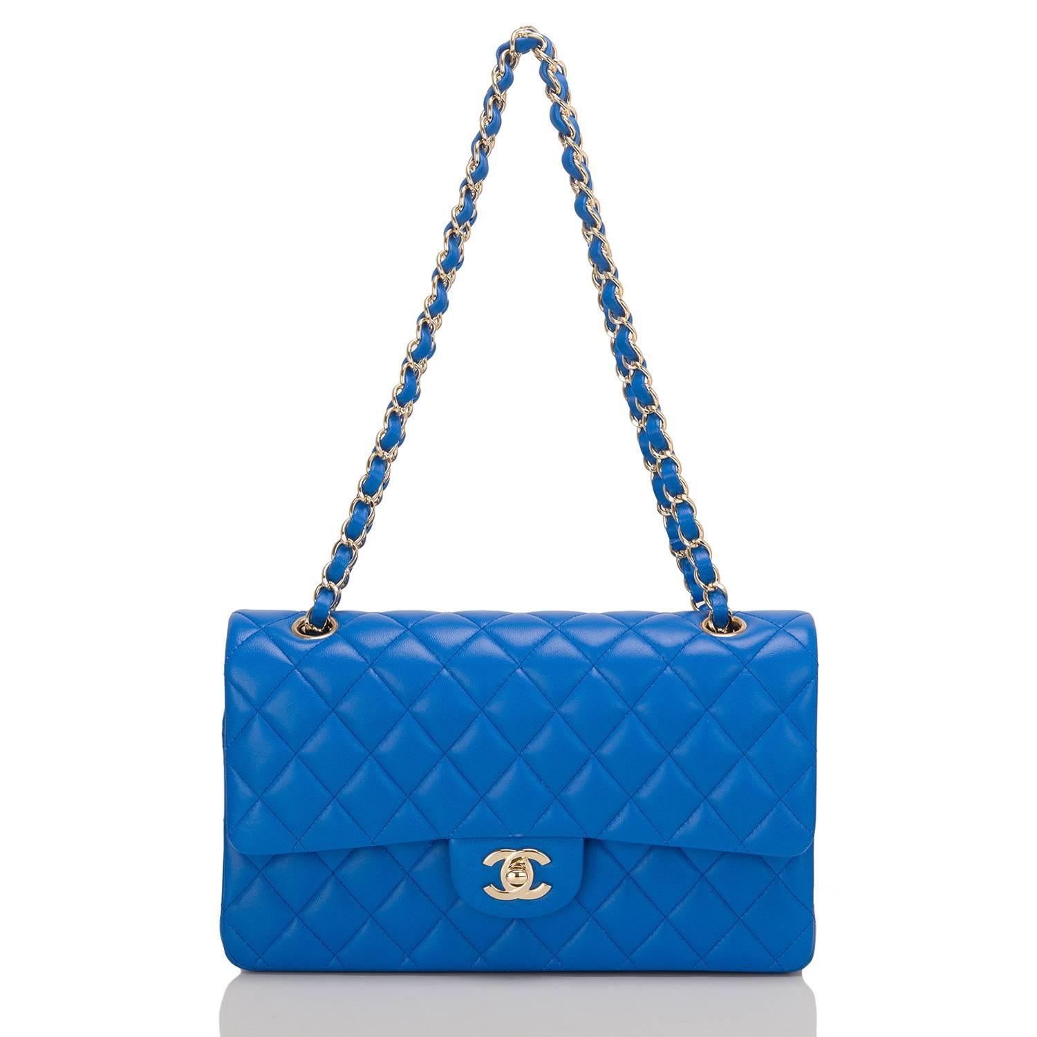 Chanel Blue Quilted Lambskin Medium Double Flap Bag For Sale 1