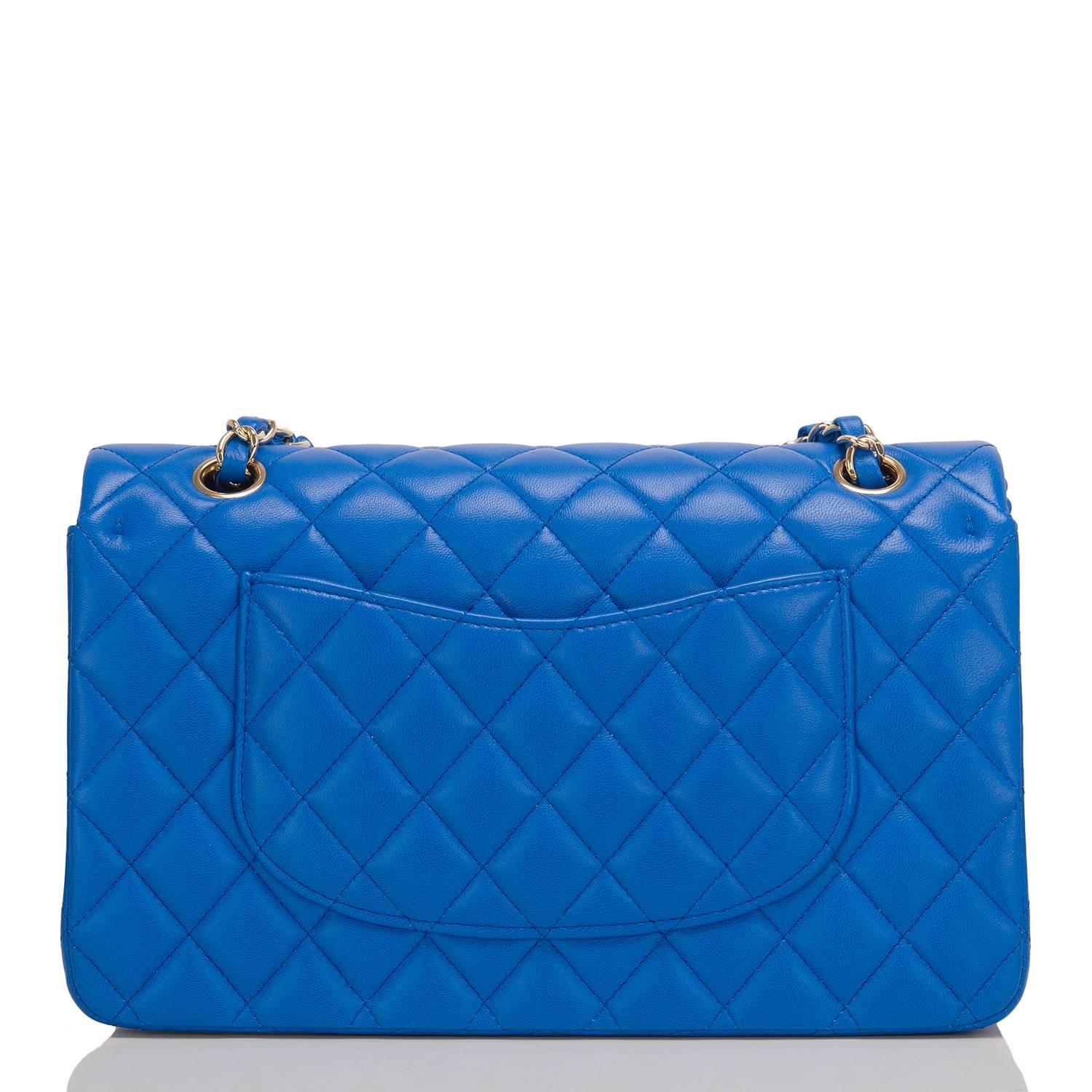 Chanel Blue Quilted Lambskin Medium Double Flap Bag In New Condition For Sale In New York, NY