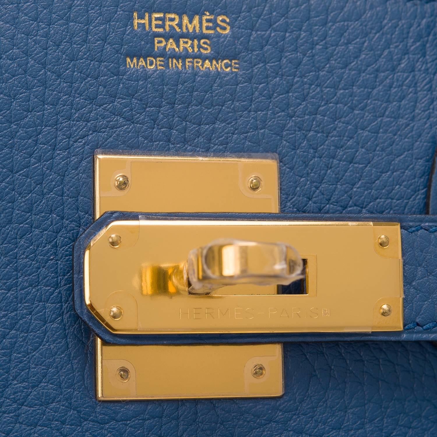 Women's Hermes Bleu Agate Clemence Birkin 30cm Gold Hardware