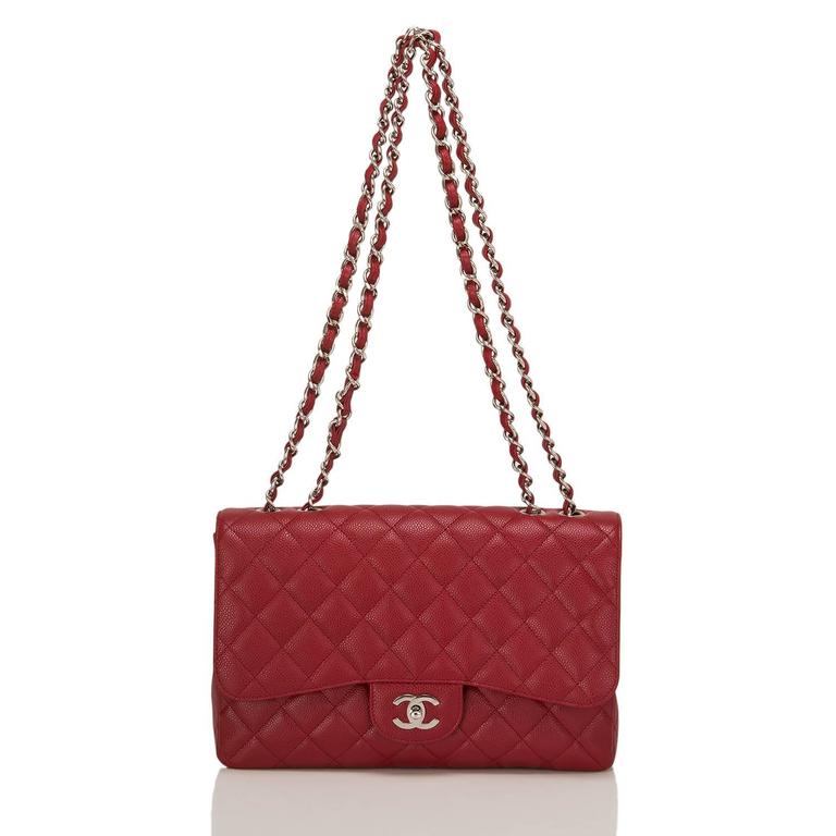 Chanel Red Quilted Caviar Jumbo Classic Single Flap Bag at 1stDibs
