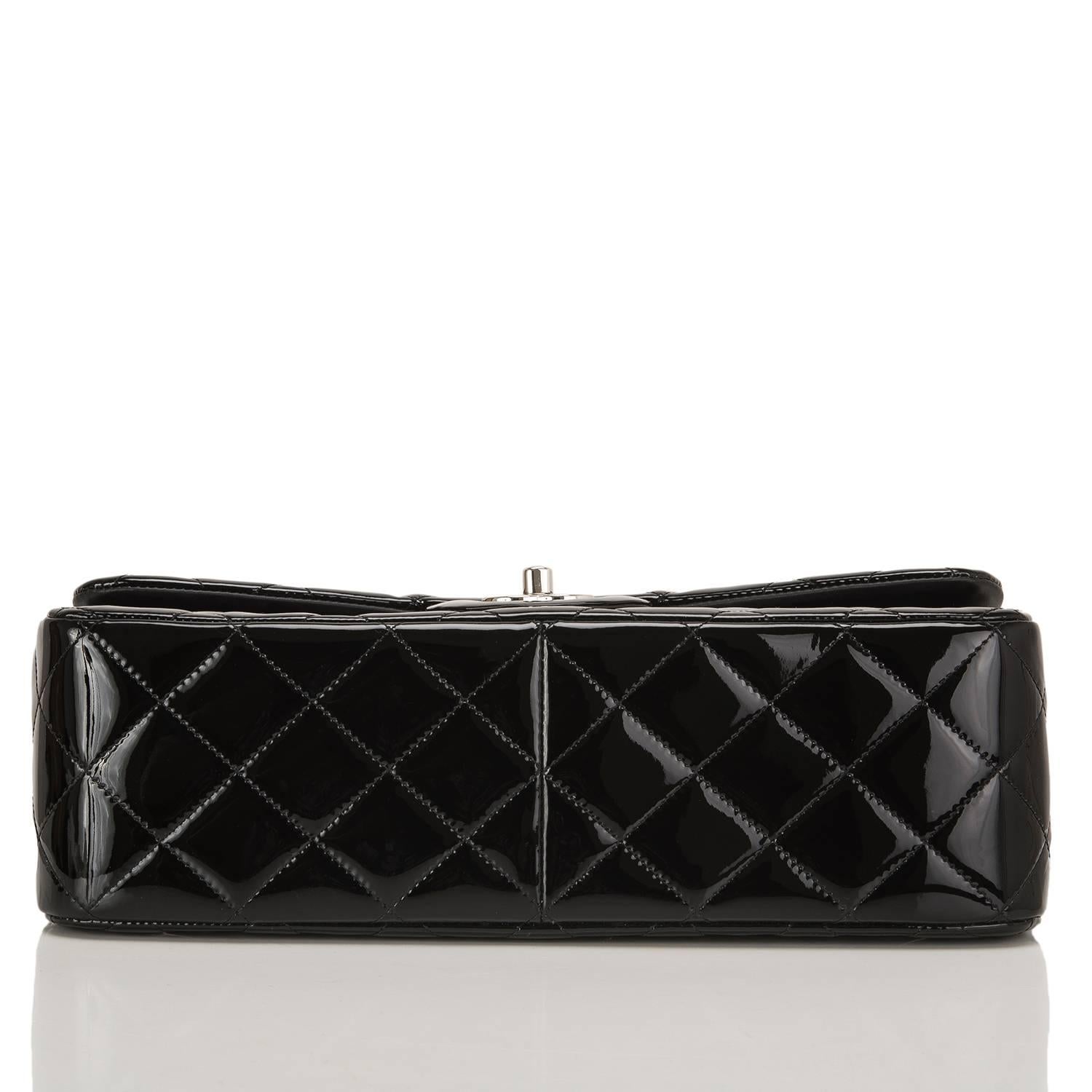 Women's Chanel Black Quilted Patent Jumbo Classic Double Flap Bag