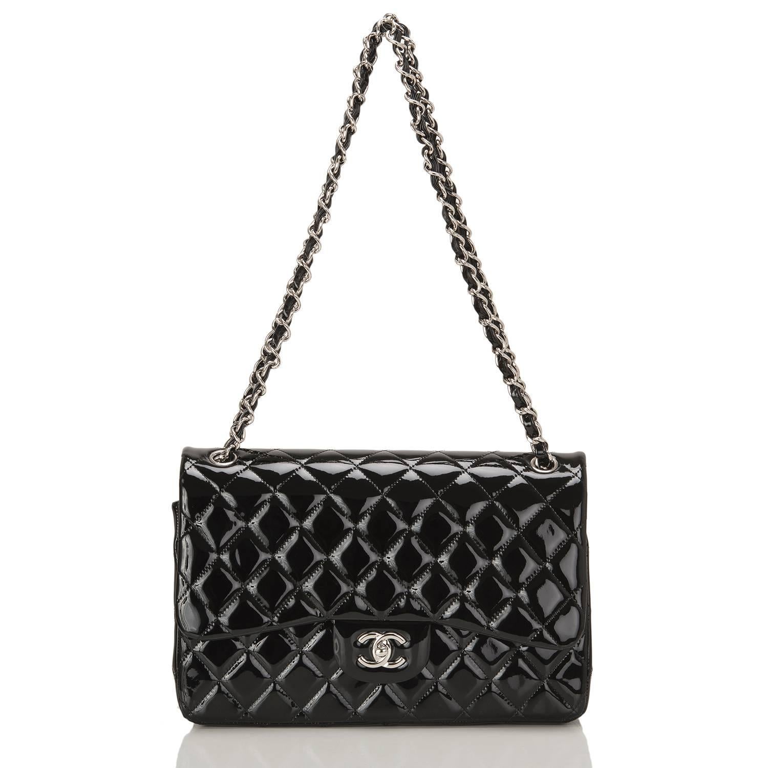 Chanel Black Quilted Patent Jumbo Classic Double Flap Bag 1